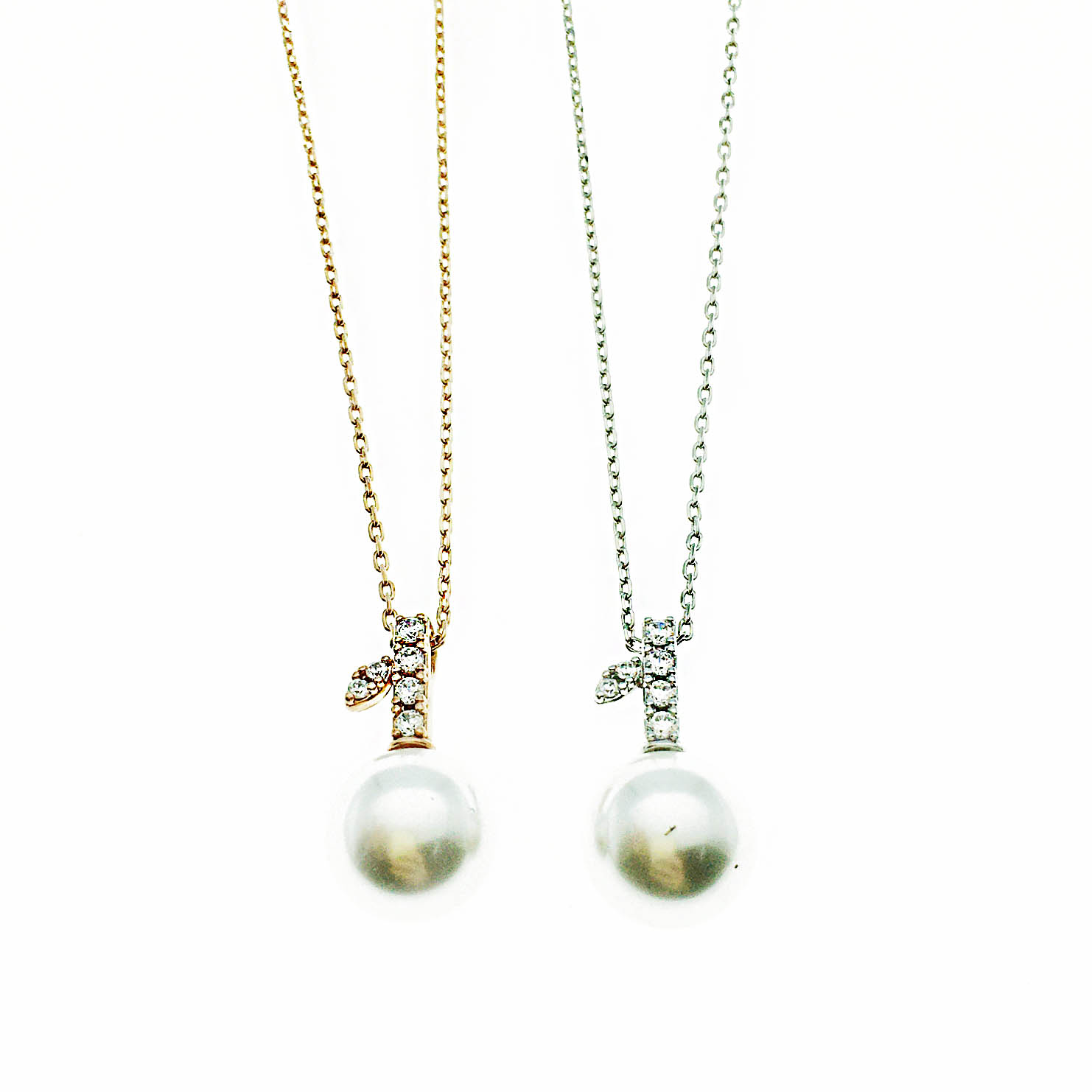 韓國 925純銀 水鑽 珍珠 華麗 雙色 可調節 項鍊