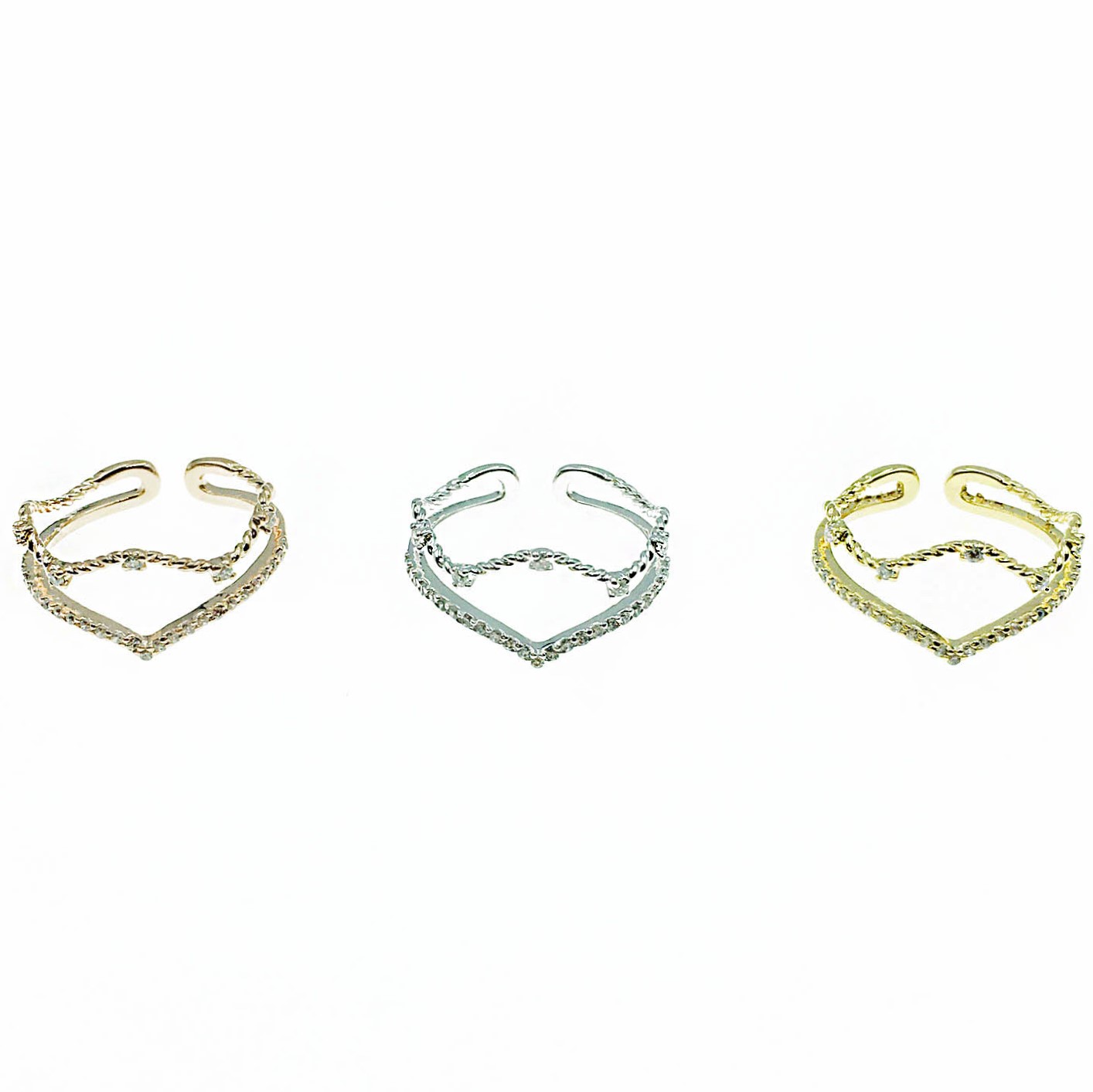 韓國 925純銀 水鑽 線條 簡約 明星款飾品 三色 可調式 戒指