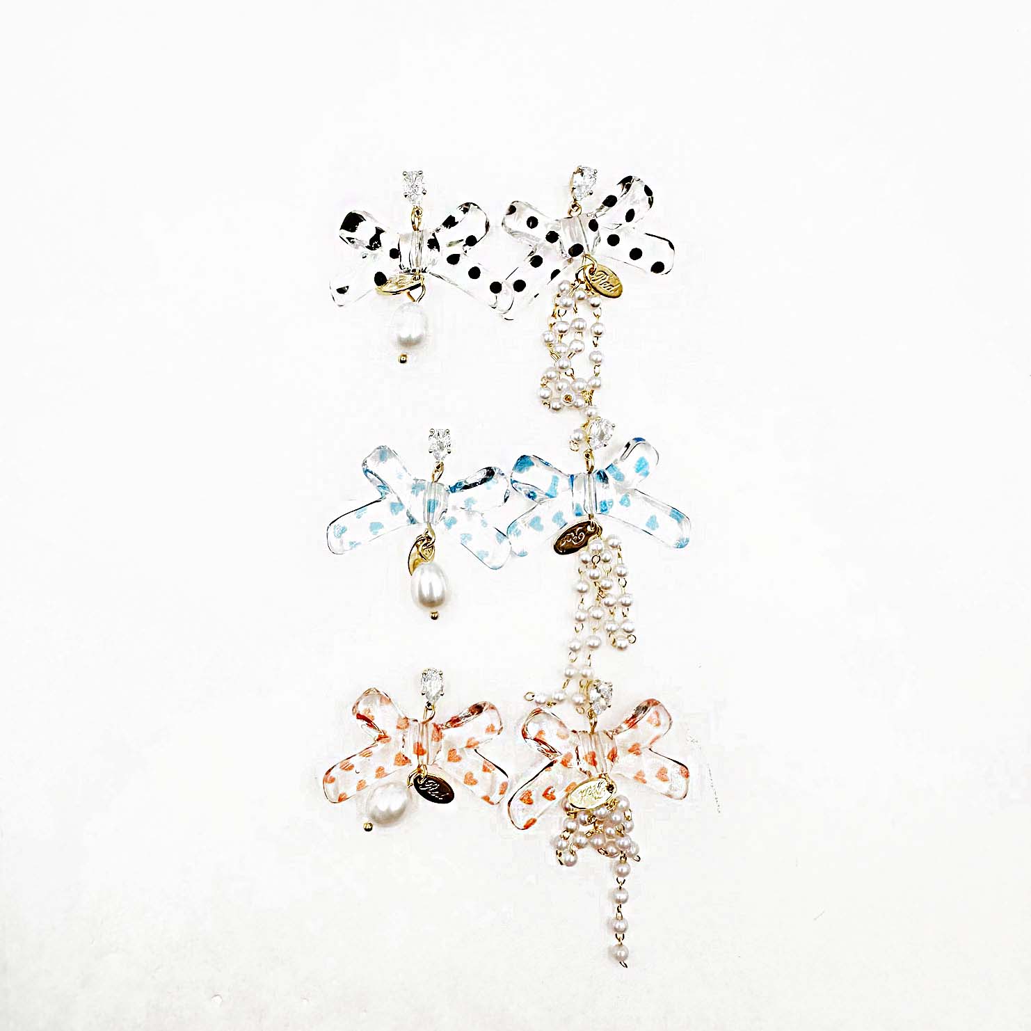 韓國 925純銀 水鑽 珍珠 蝴蝶結 清透 三色 耳針式耳環