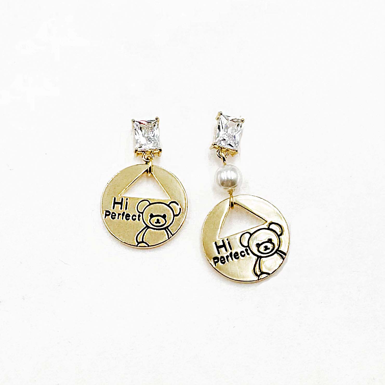韓國 925純銀 水鑽 珍珠 金屬 小熊 垂墜感 耳針式耳環