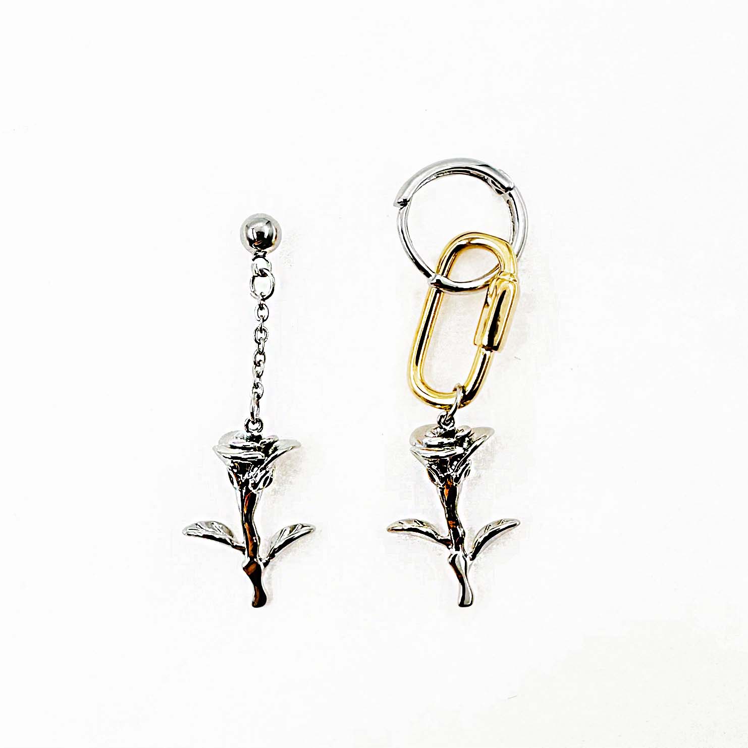 韓國 925純銀 金屬 玫瑰 精緻 耳針式耳環