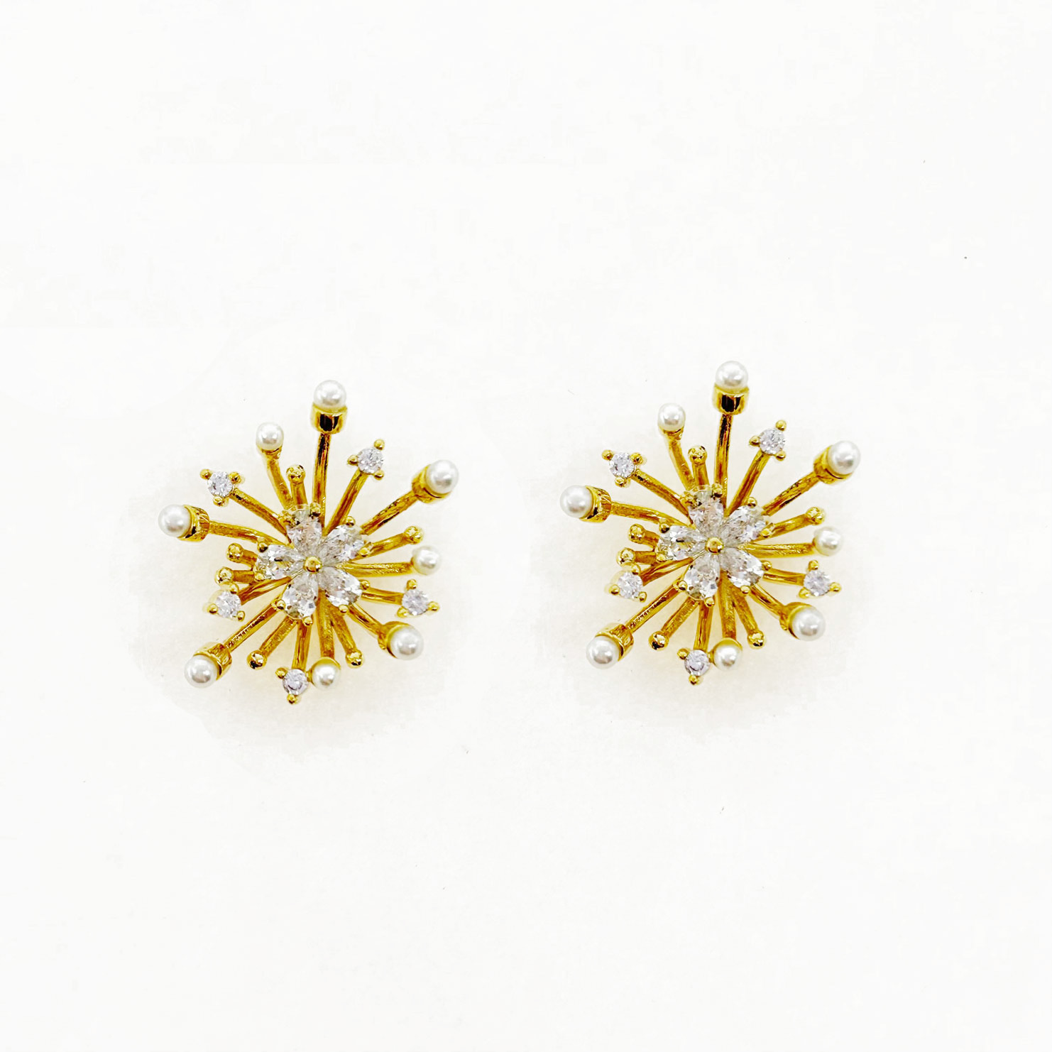 韓國 925純銀 水鑽 珍珠 花朵 華麗 耳針式耳環