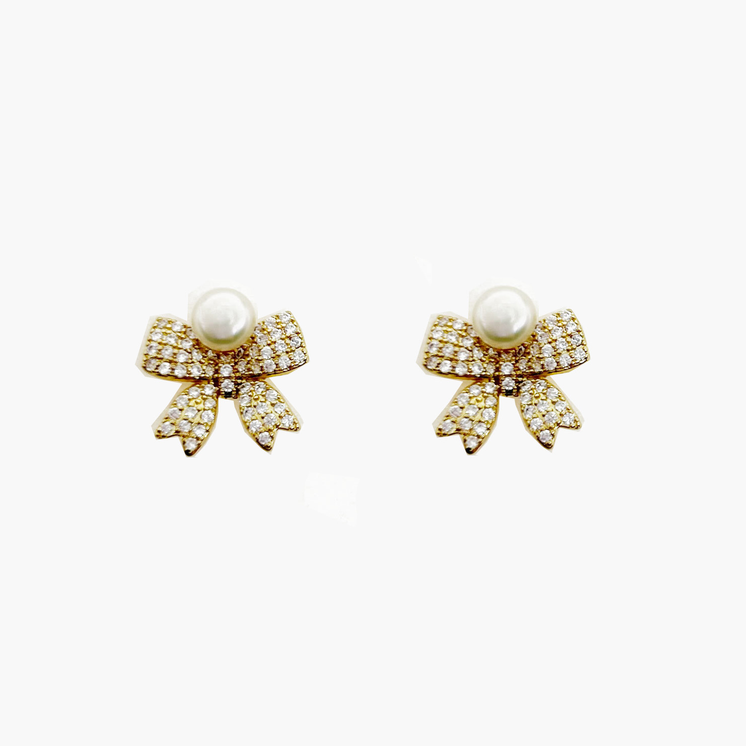 韓國 925純銀 水鑽 珍珠 蝴蝶結 華麗 耳針式耳環