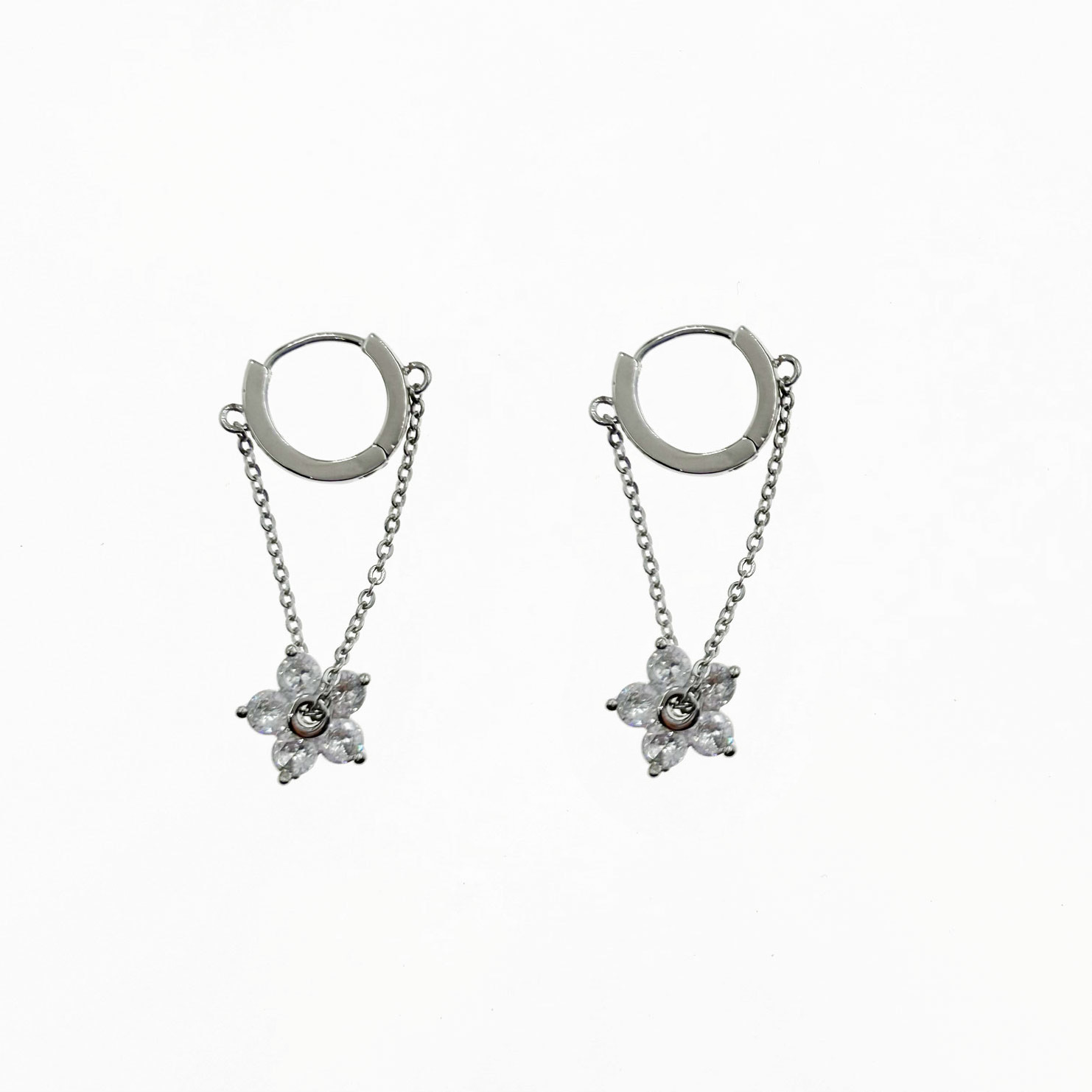 韓國 925純銀 水鑽 花朵 華麗 垂墜感 耳針式耳環