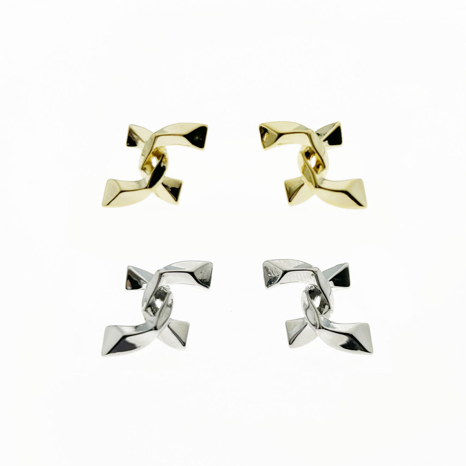 韓國 925純銀 造型 雙色 耳針式耳環