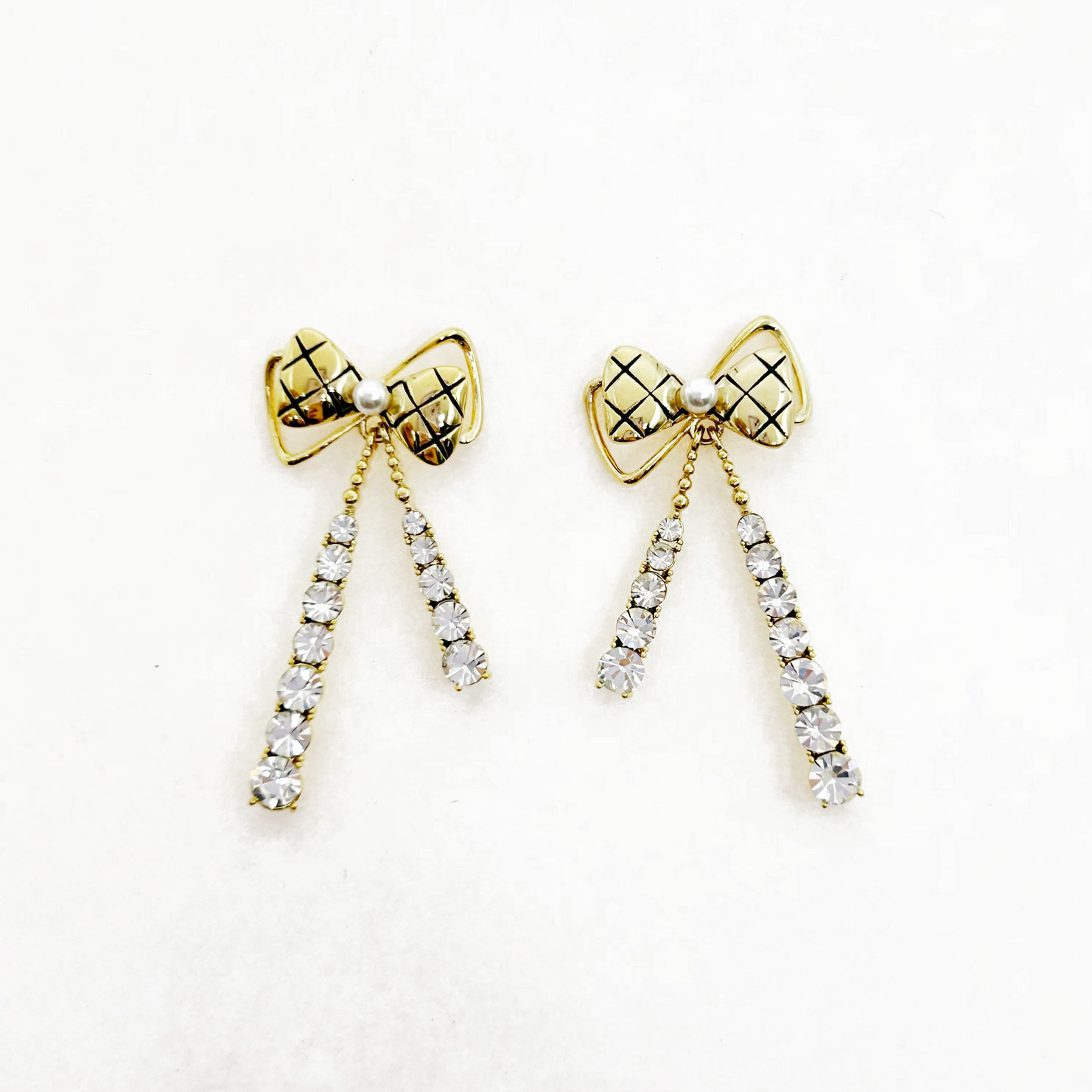 韓國 925純銀 水鑽 珍珠 蝴蝶結 格紋 華麗 造型 垂墜感 耳針式耳環