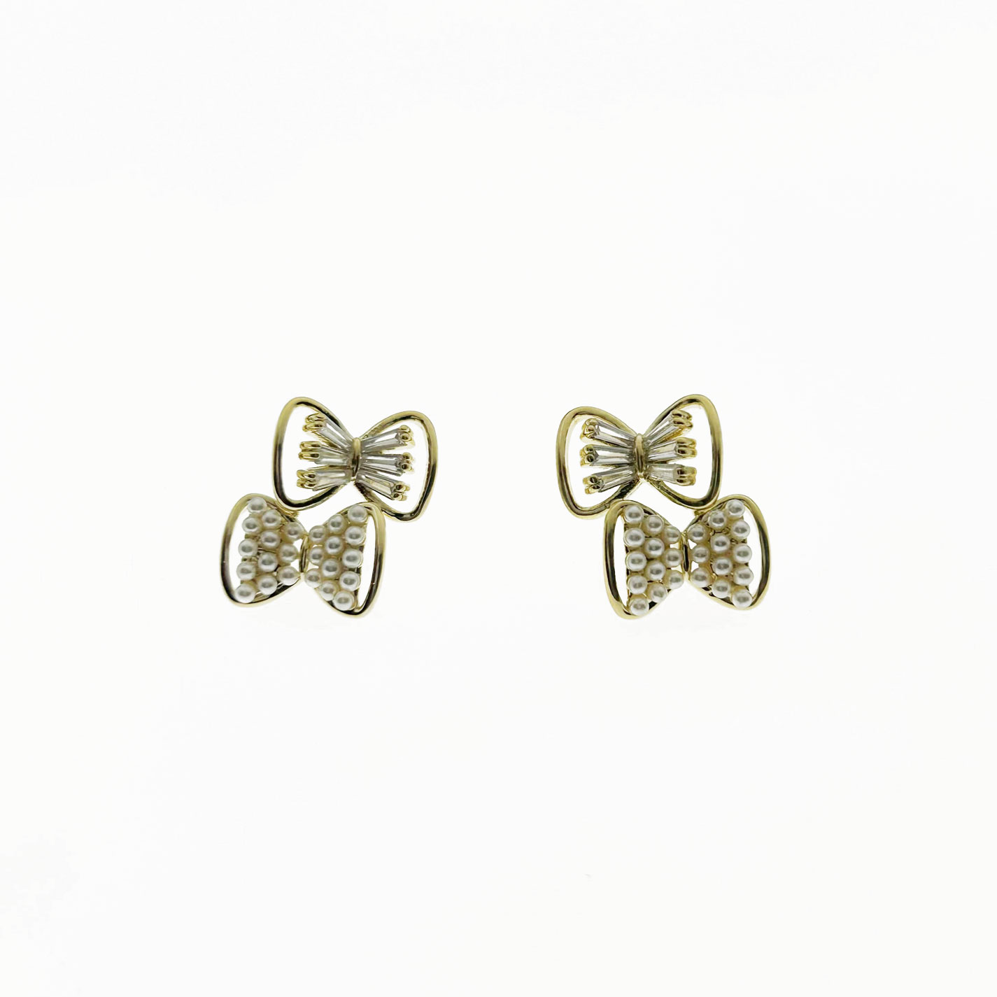 韓國 925純銀 水鑽 珍珠 蝴蝶結 華麗 造型 耳針式耳環
