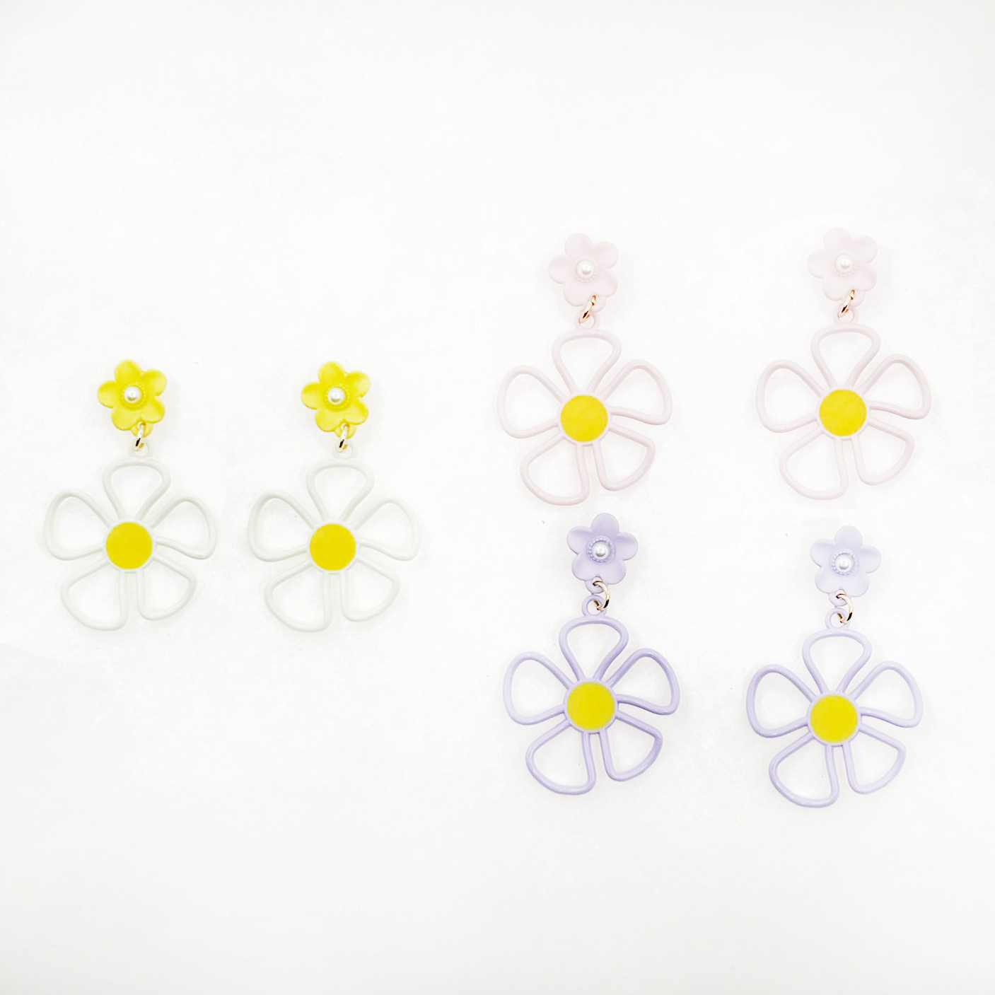 韓國 925純銀 造型 珍珠 繽紛 花朵 簍空 垂墜感 耳針式耳環