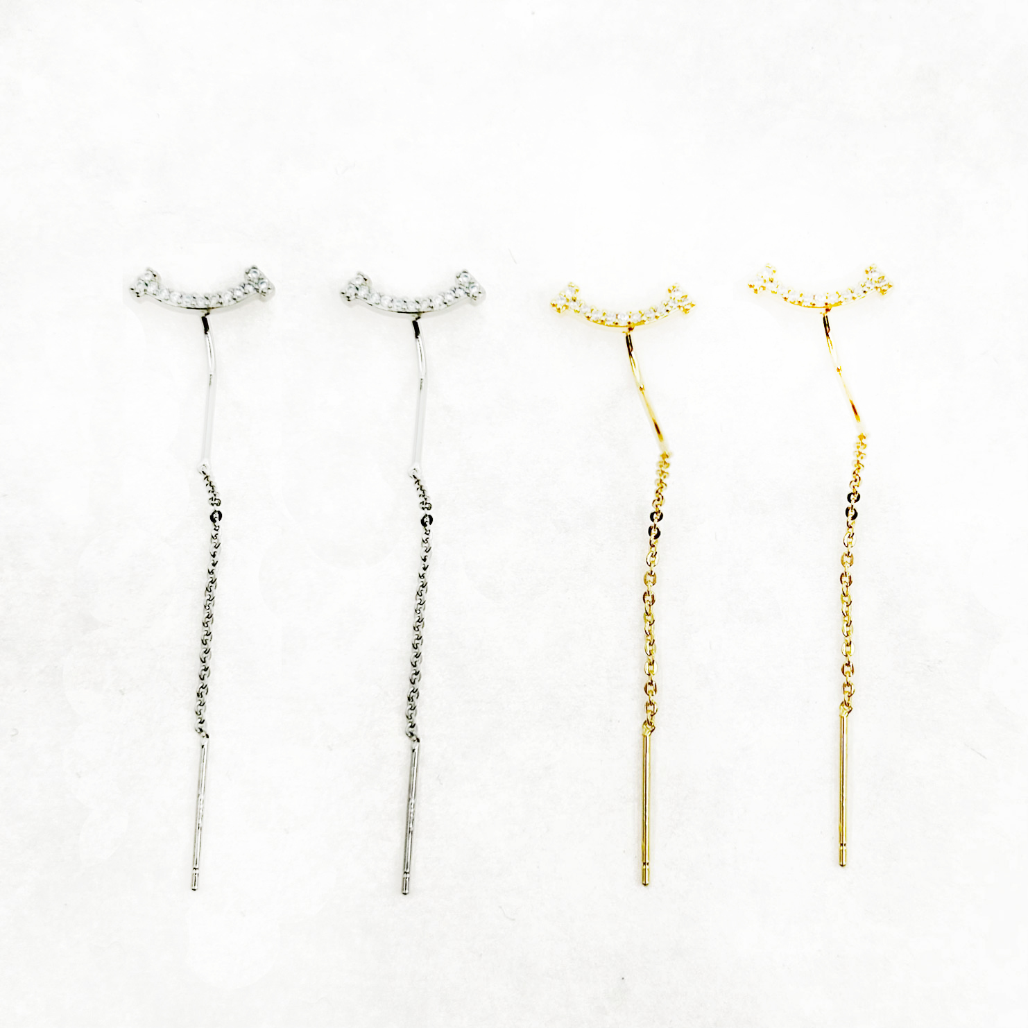 韓國 925純銀 水鑽 氣質 雙色 垂墜感 耳針式耳環