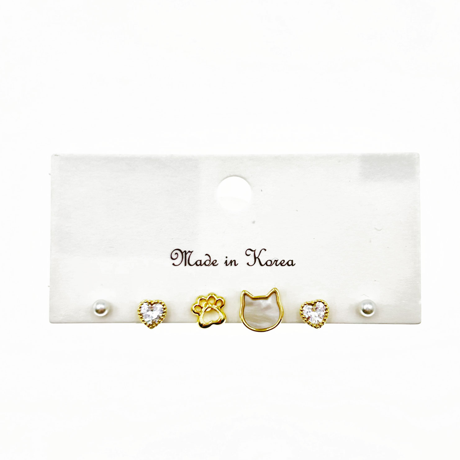 韓國 925純銀 金屬 貓咪 愛心 掌印 造型 六入​ 耳針耳環