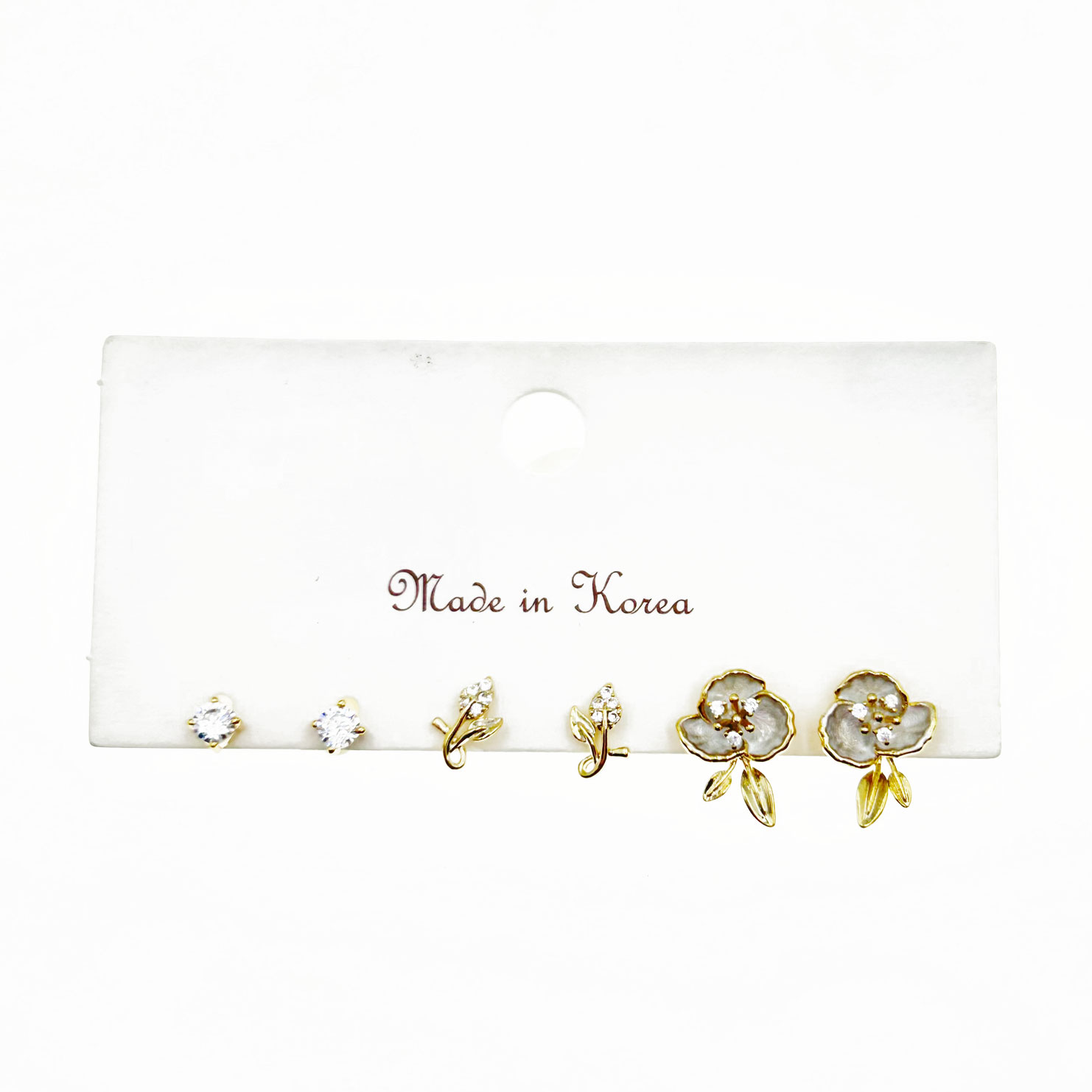 韓國 925純銀 水鑽 花朵 造型 六入​ 耳針耳環