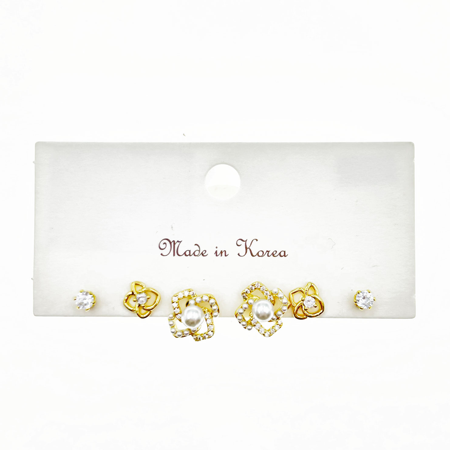 韓國 925純銀 水鑽 珍珠 花朵 造型 六入​ 耳針耳環