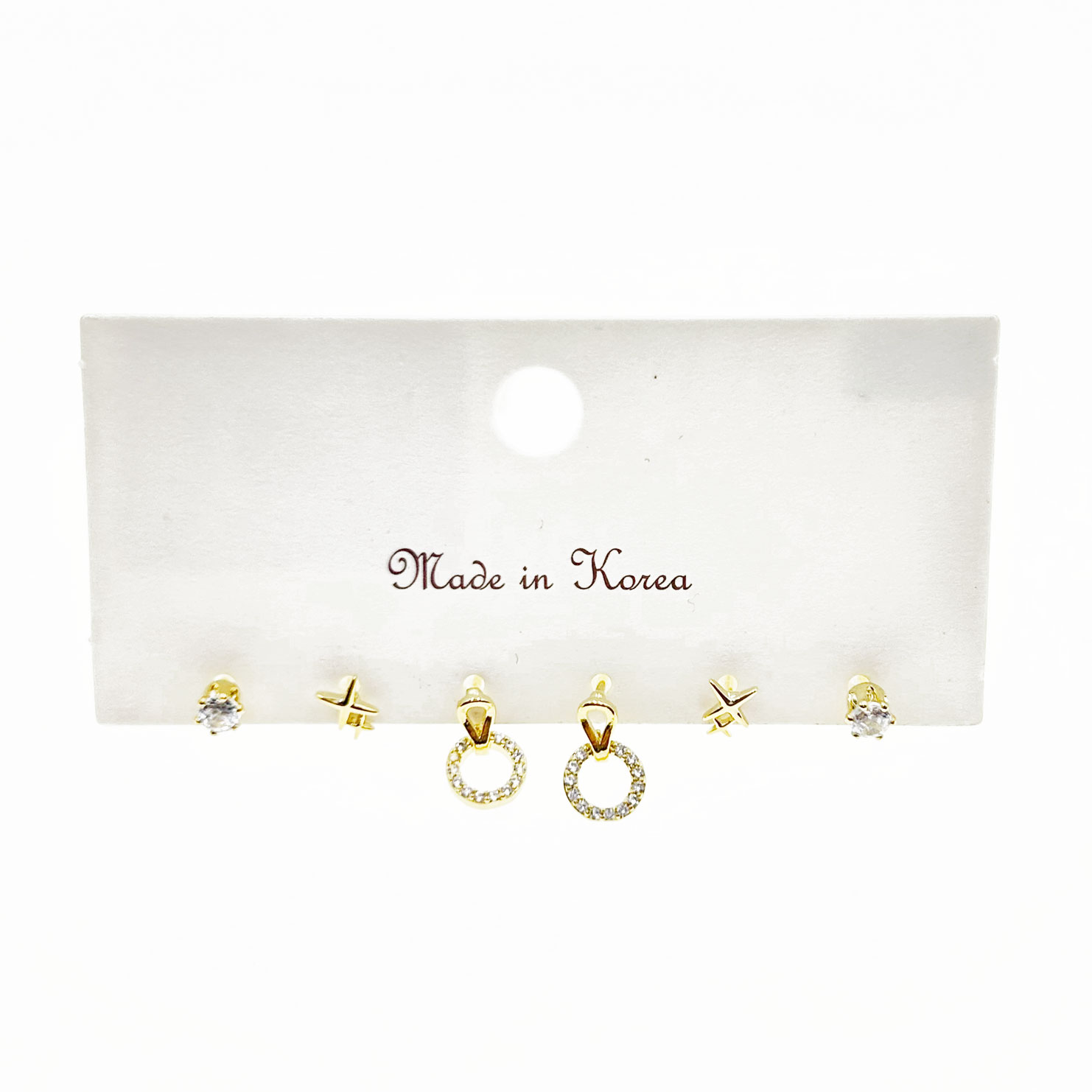 韓國 925純銀 水鑽 金屬 星芒 垂墜感 造型 六入​ 耳針耳環
