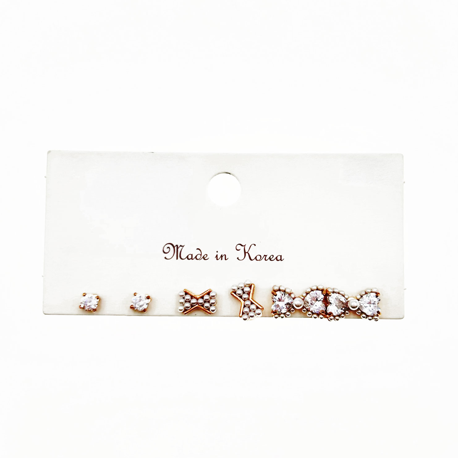 韓國 925純銀 水鑽 珍珠 蝴蝶結 造型 六入​ 耳針耳環