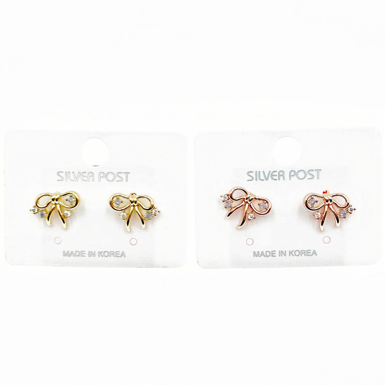 韓國 925純銀 水鑽 蝴蝶結 造型 兩色 耳針耳環