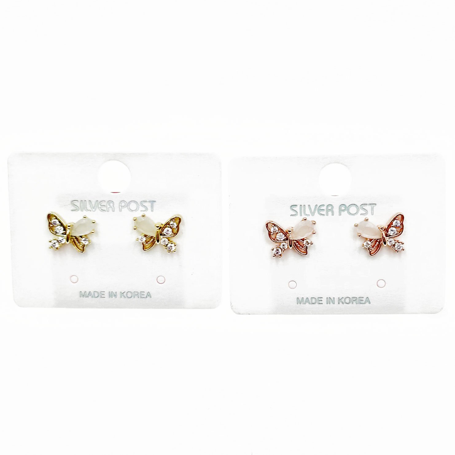 韓國 925純銀 水鑽 蝴蝶 造型 兩色 耳針耳環