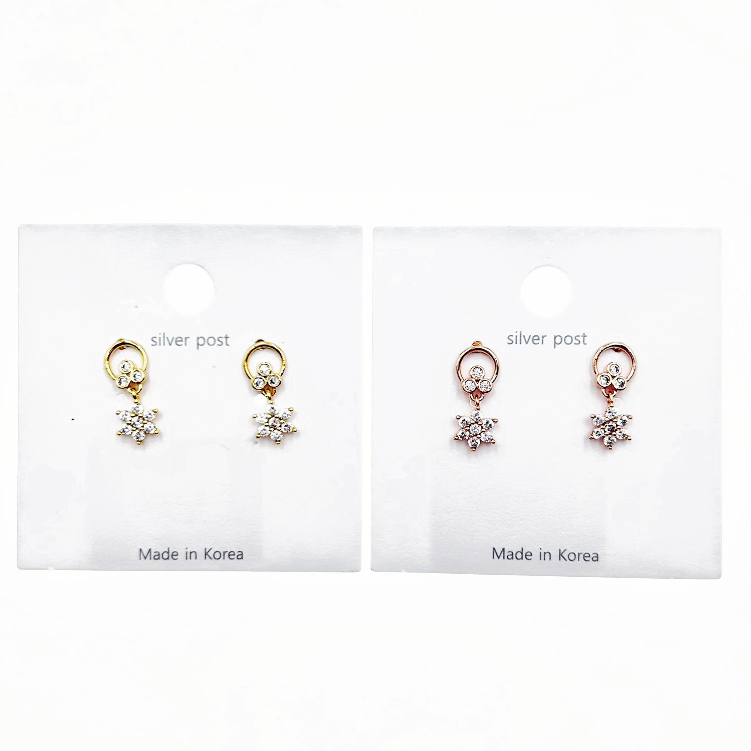 韓國 925純銀 水鑽 花朵 垂墜感 造型 雙色 耳針耳環