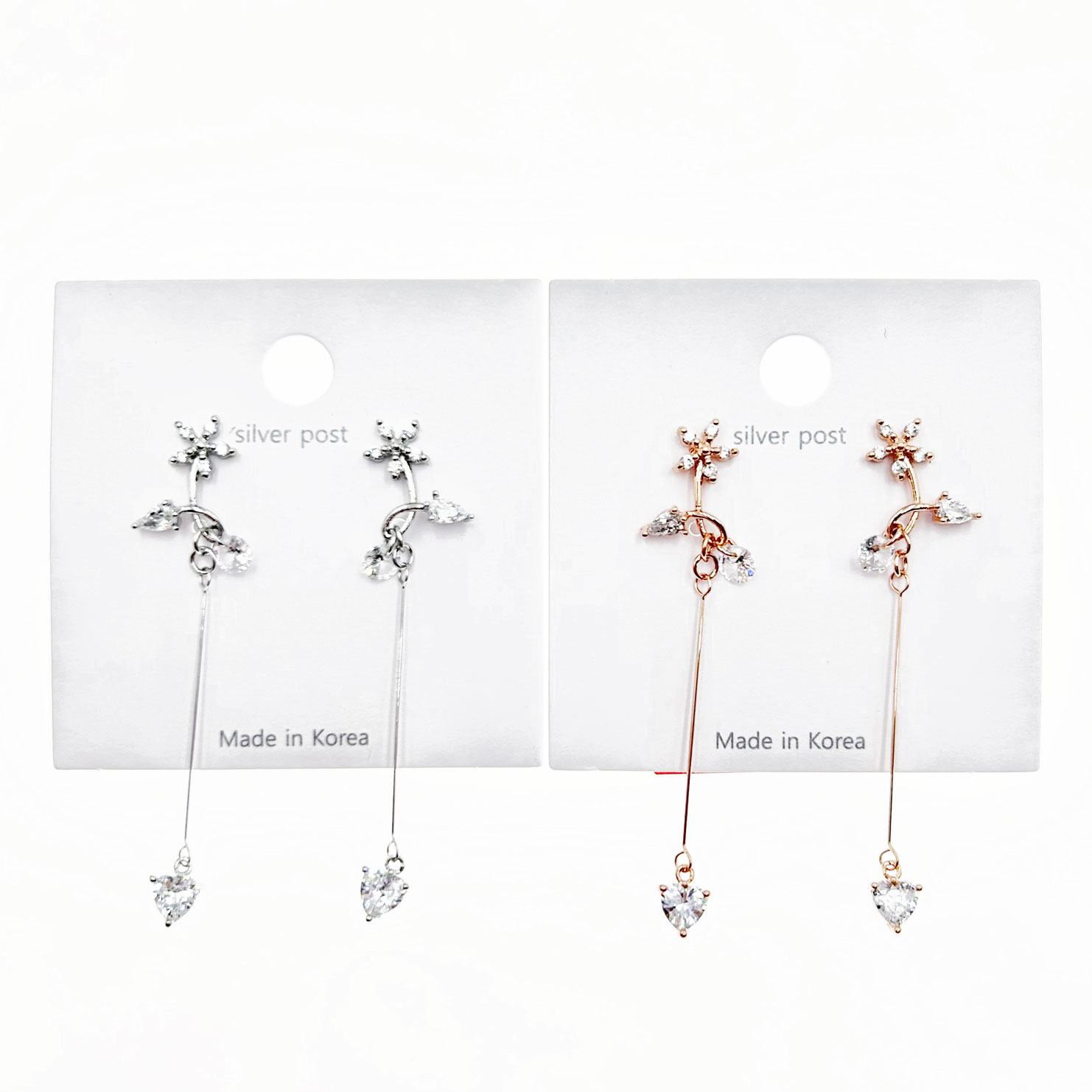 韓國 925純銀 水鑽 花朵 垂墜感 造型 兩色 耳針耳環