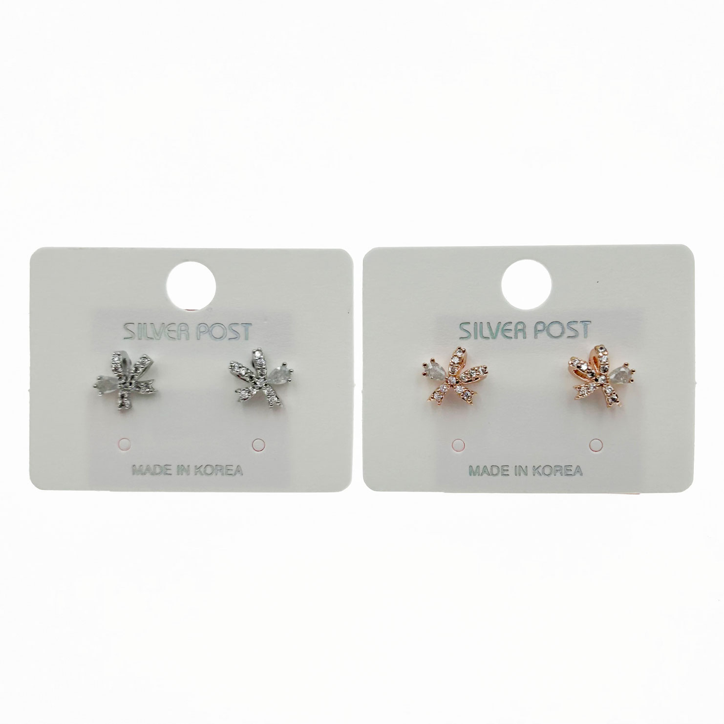 韓國 925純銀 水鑽 花朵 造型 雙色 耳針耳環