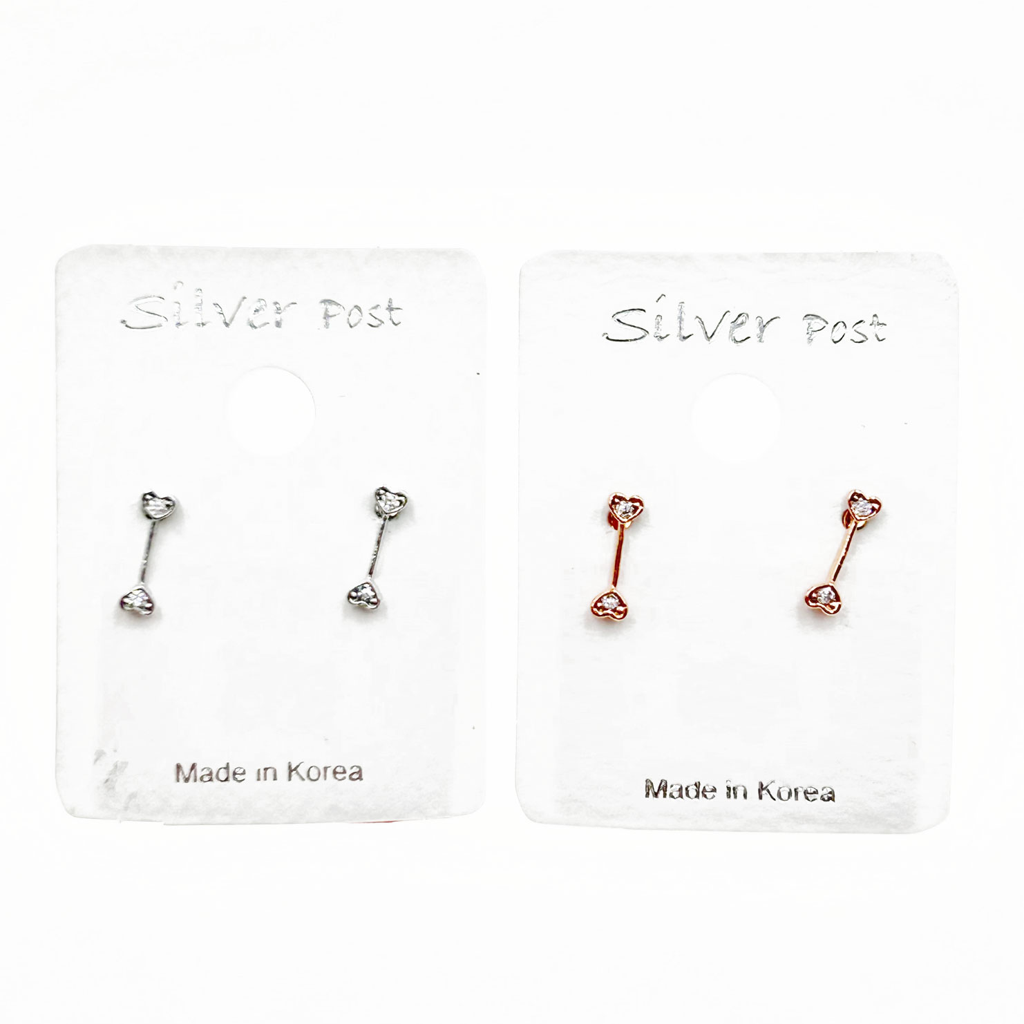韓國 925純銀 水鑽 愛心 造型 雙色 耳針耳環