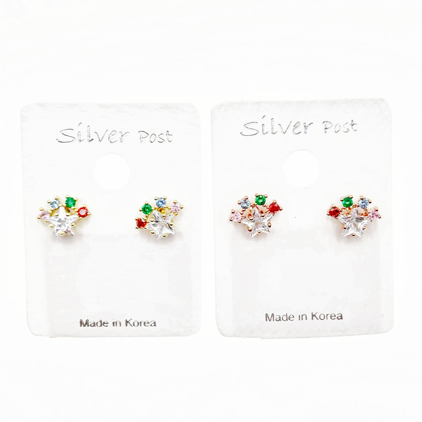 韓國 925純銀 水鑽 彩鑽 造型 雙色 耳針耳環