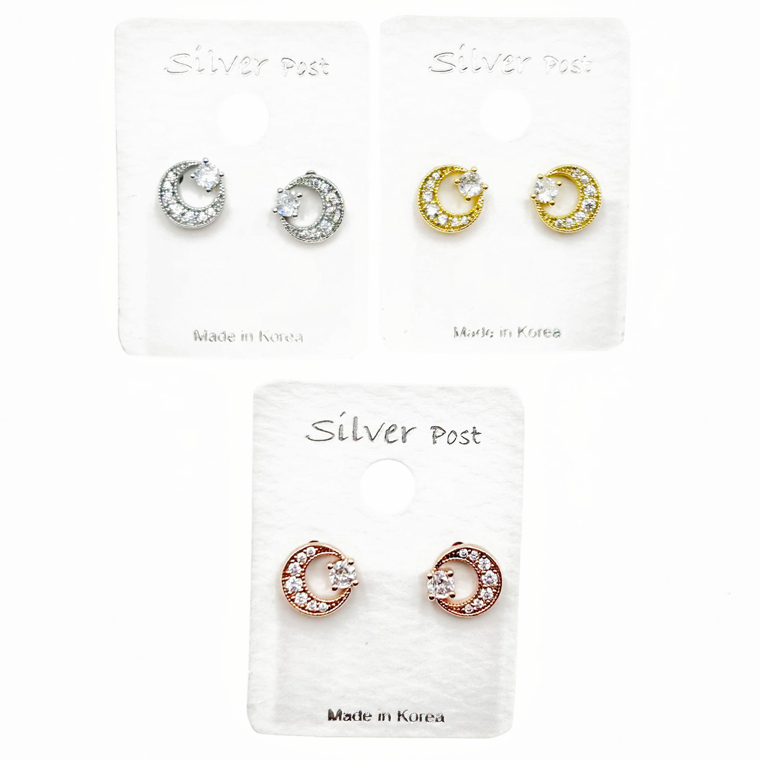 韓國 925純銀 水鑽 星星 月亮 造型 三色 耳針耳環