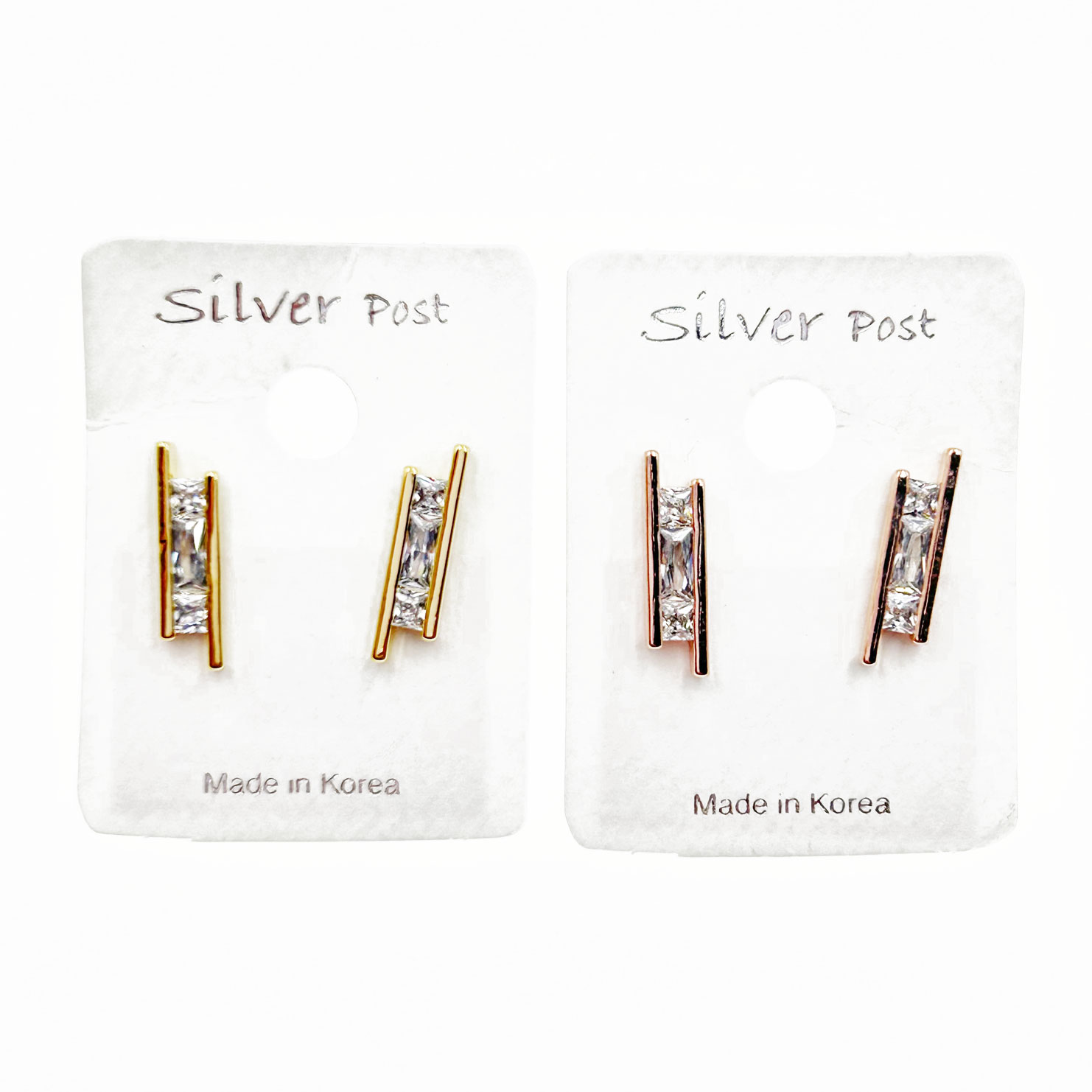 韓國 925純銀 水鑽 金屬 造型 雙色 耳針耳環