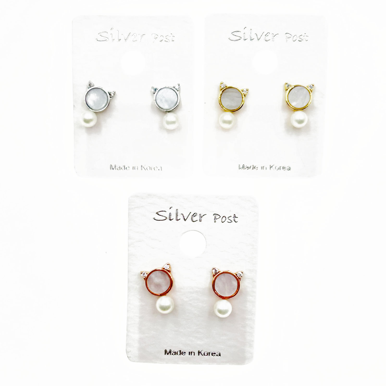 韓國 925純銀 水鑽 珍珠 造型 三色 耳針耳環