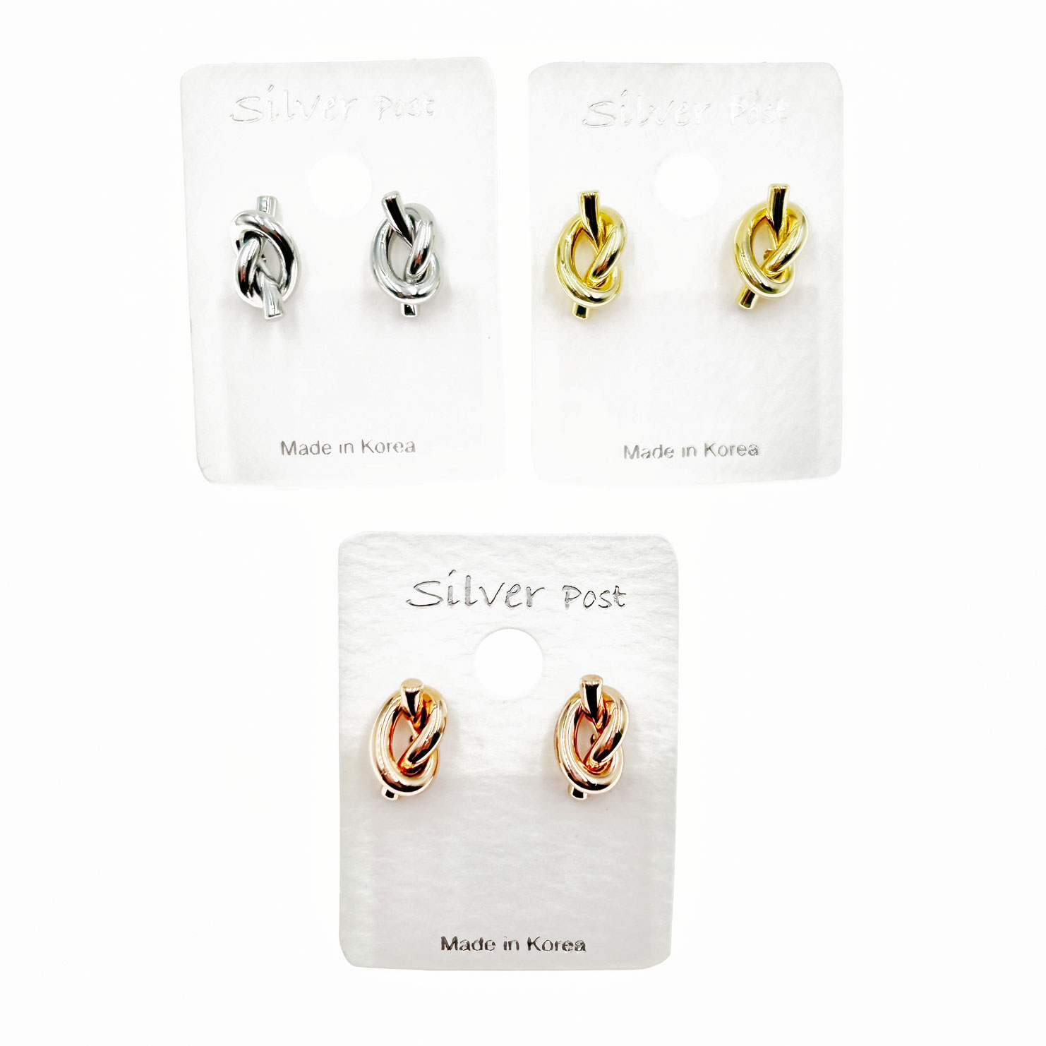 韓國 925純銀 金屬 扭結 造型 三色 耳針耳環