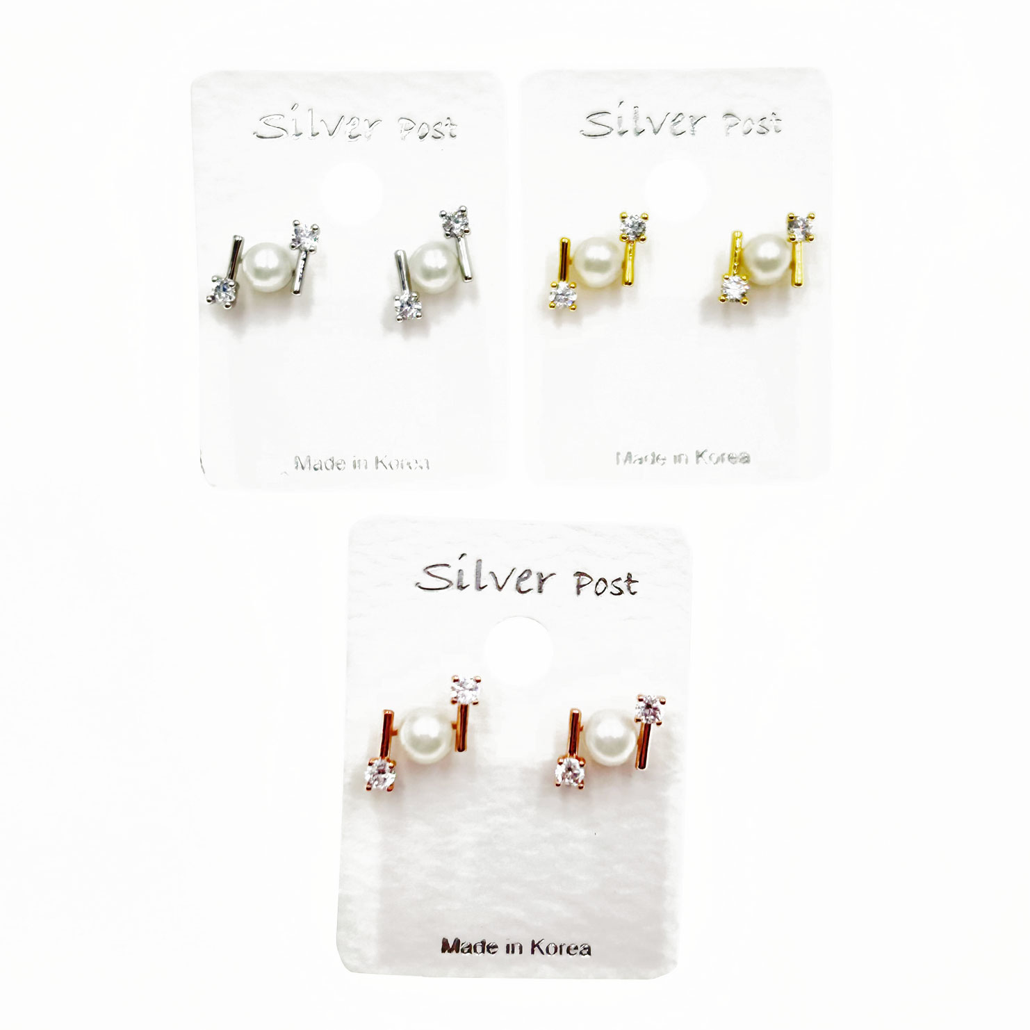 韓國 925純銀 水鑽 珍珠 氣質 造型 三色 耳針耳環