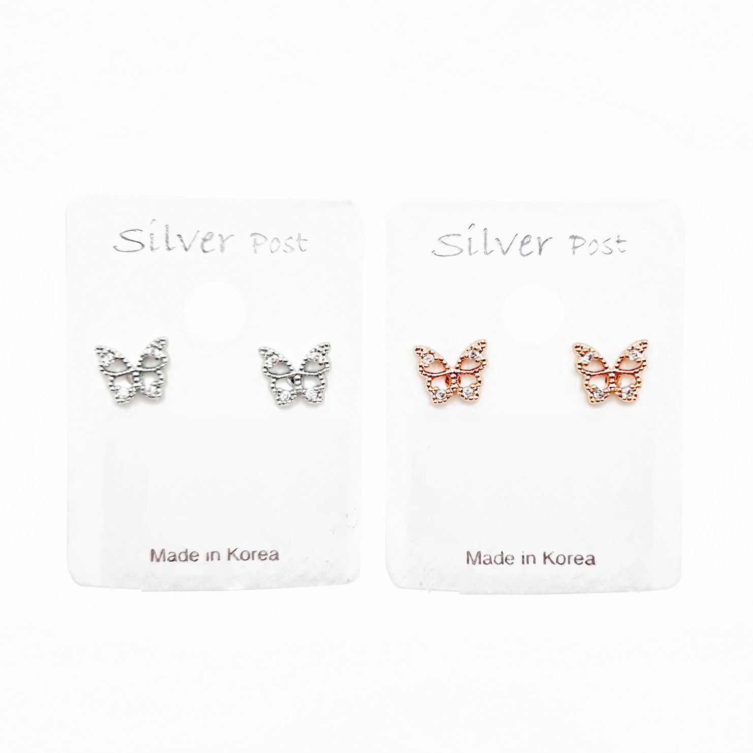 韓國 925純銀 水鑽 蝴蝶 氣質 造型 兩色 耳針耳環