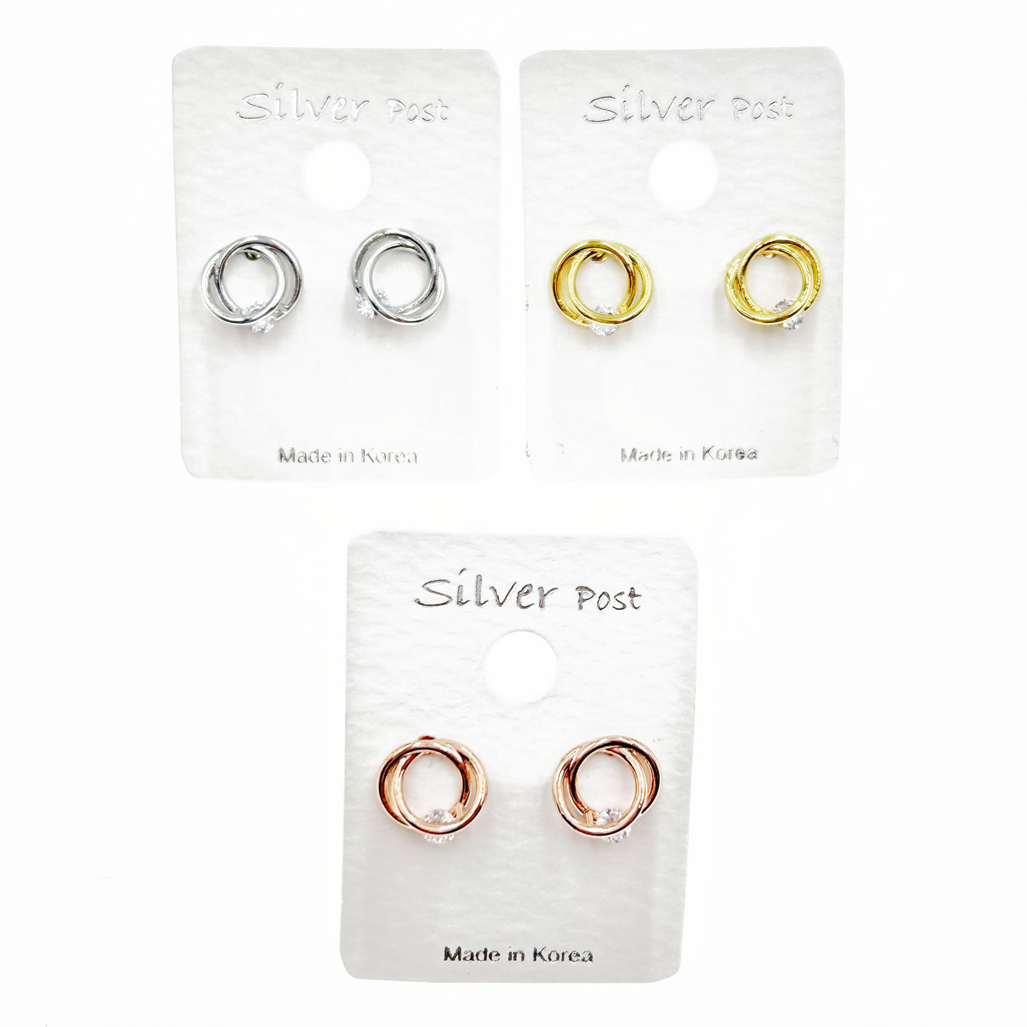 韓國 925純銀 水鑽 圈圈 氣質 造型 三色 耳針耳環