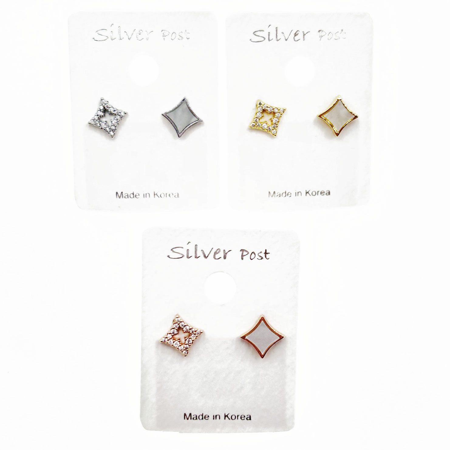 韓國 925純銀 水鑽 氣質 造型 三色 耳針耳環