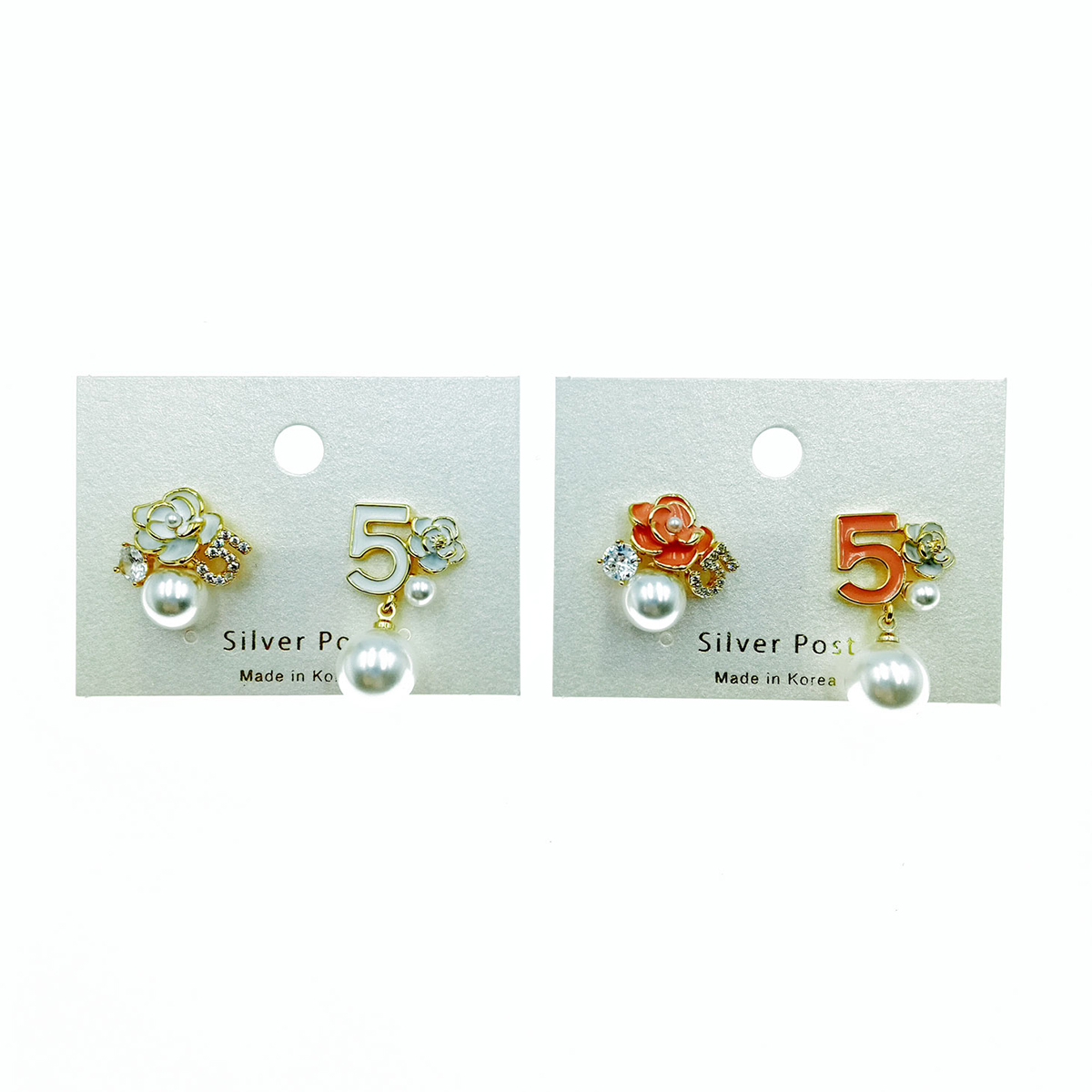 韓國 925純銀 珍珠 玫瑰 數字 造型 耳針耳環