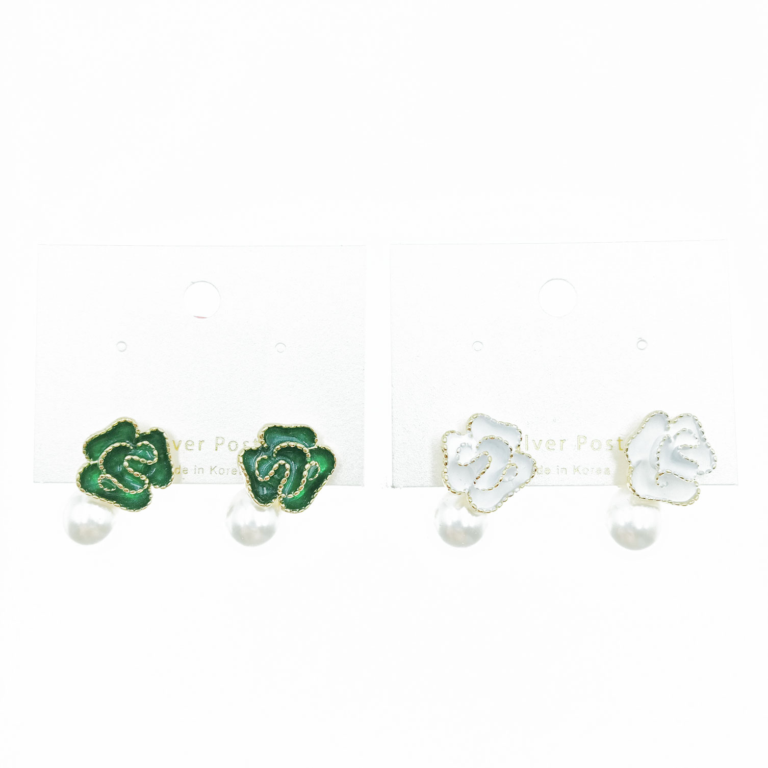 韓國 925純銀 珍珠 玫瑰 造型 設計 兩色 耳針耳環