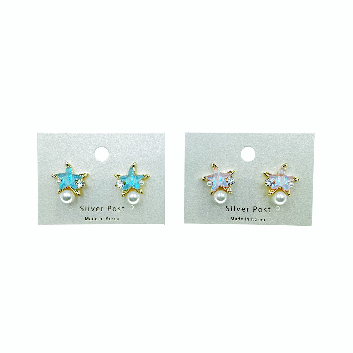韓國 925純銀 珍珠 海星 造型 設計 兩色 耳針耳環