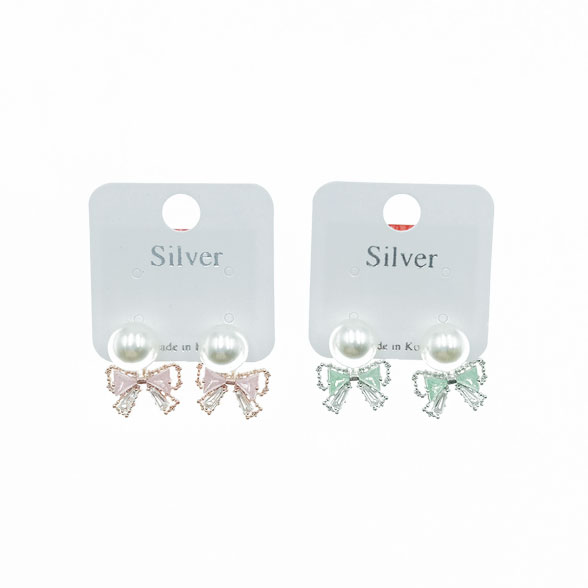 韓國 925純銀 珍珠 蝴蝶結 兩色 耳針耳環