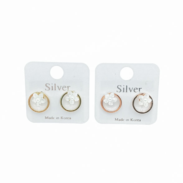 韓國 925純銀 小花 圓環 造型 兩色 耳針耳環