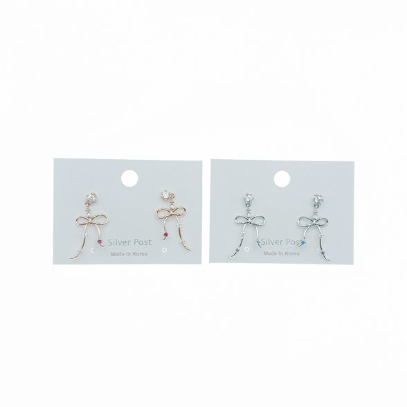 韓國 925純銀 水鑽 蝴蝶結 造型 設計 兩色 耳針耳環