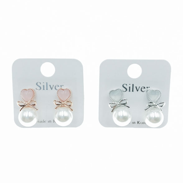 韓國 925純銀 愛心 珍珠 造型 兩色 耳針耳環