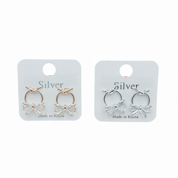 韓國 925純銀 水鑽 蝴蝶結 平結 造型 兩色 耳針耳環