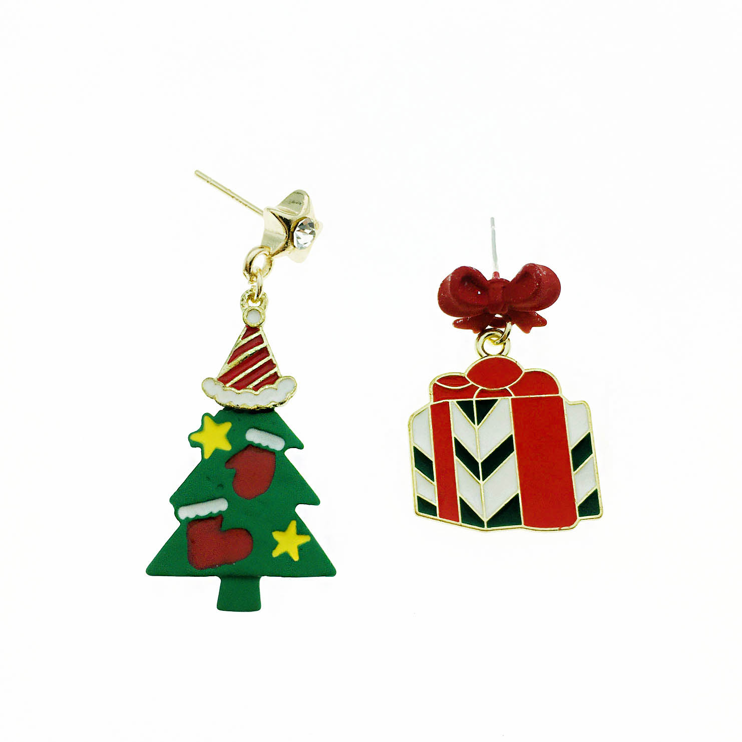 韓國 水鑽 聖誕節 星星 聖誕樹 禮物 蝴蝶結 垂墜感 耳針式耳環