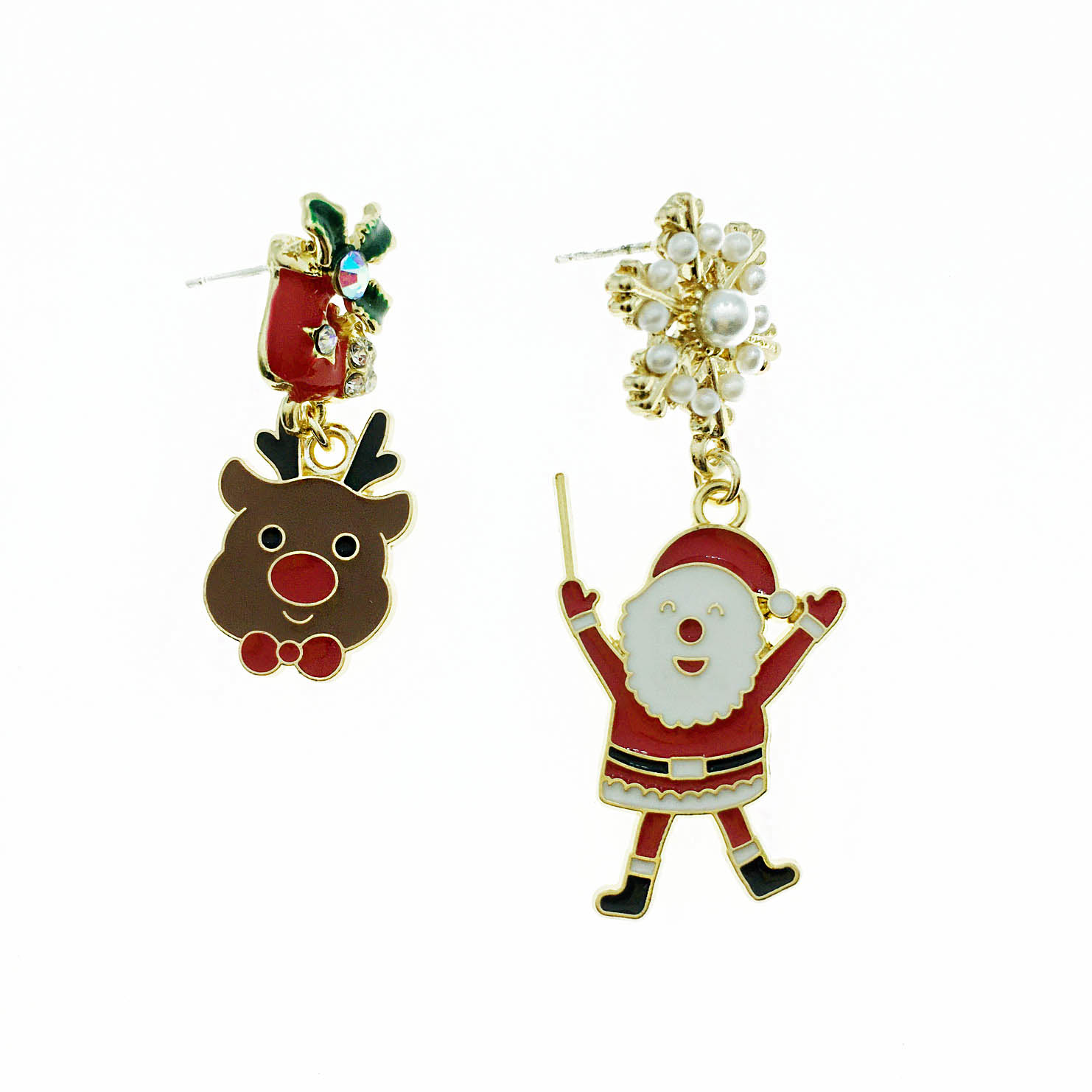 韓國 水鑽 聖誕節 雪花 馴鹿 聖誕老人 垂墜感 耳針式耳環