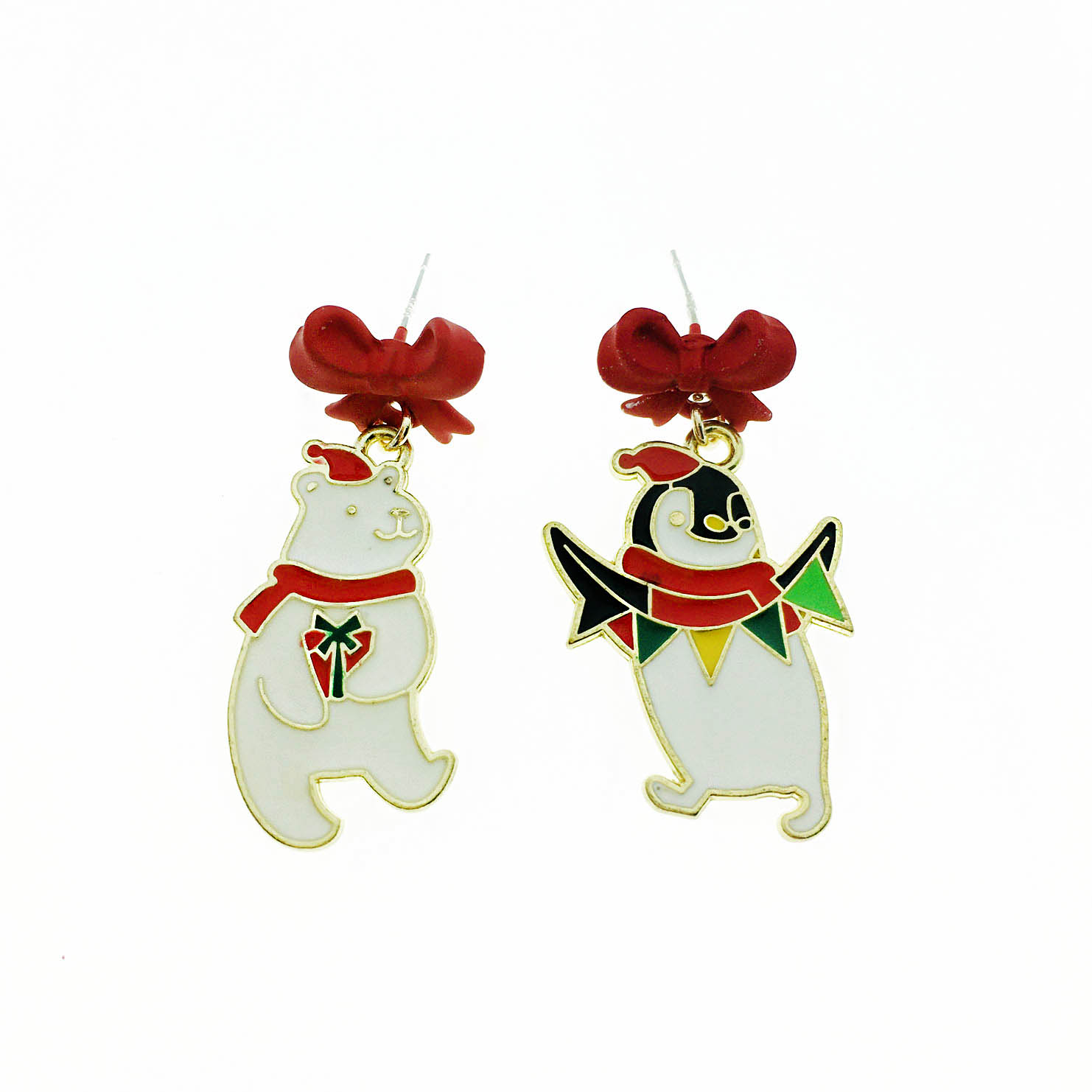 韓國 聖誕節 白熊 企鵝 蝴蝶結 垂墜感 耳針式耳環