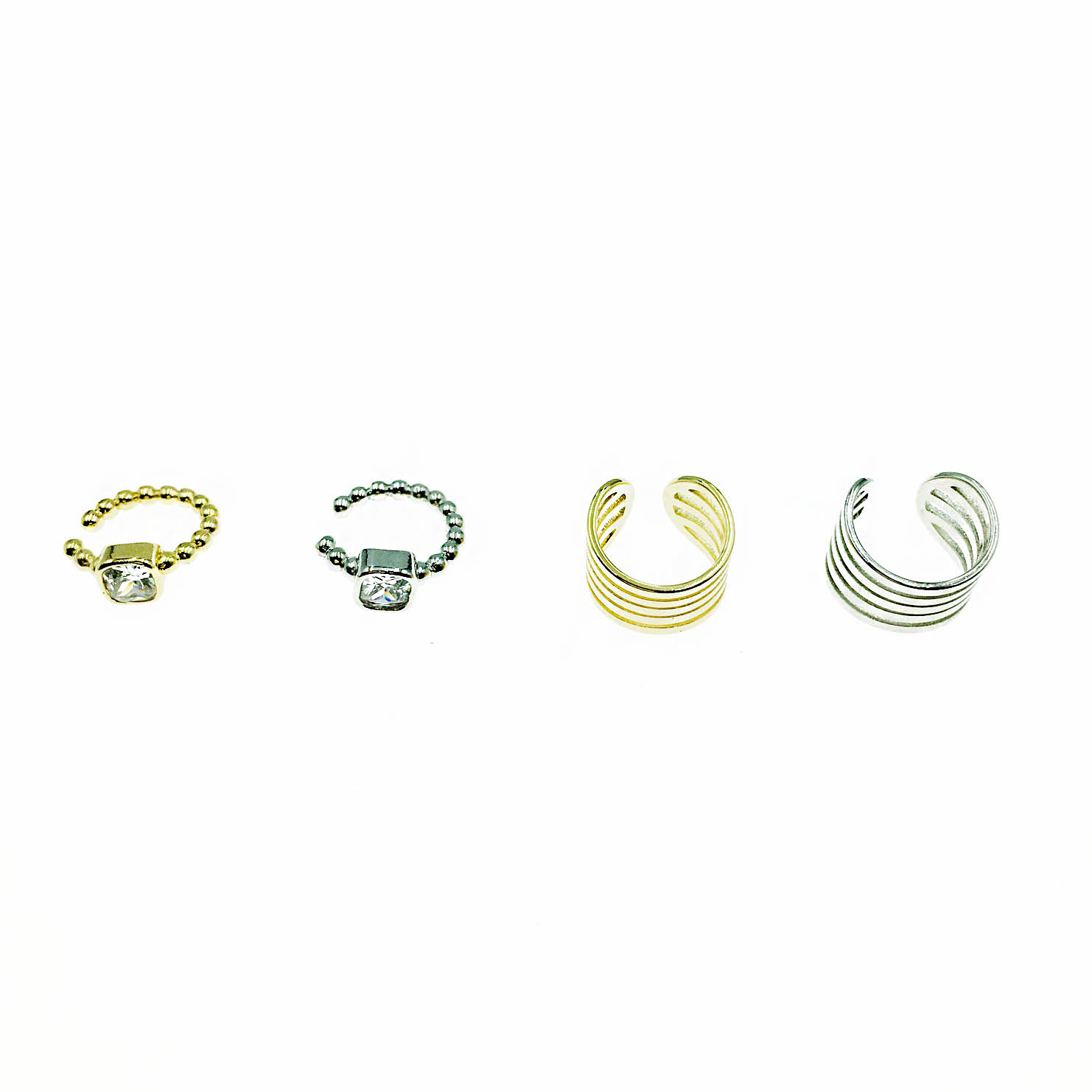 韓國 金屬 造型 方鑽 線條 兩款 兩色 耳骨夾