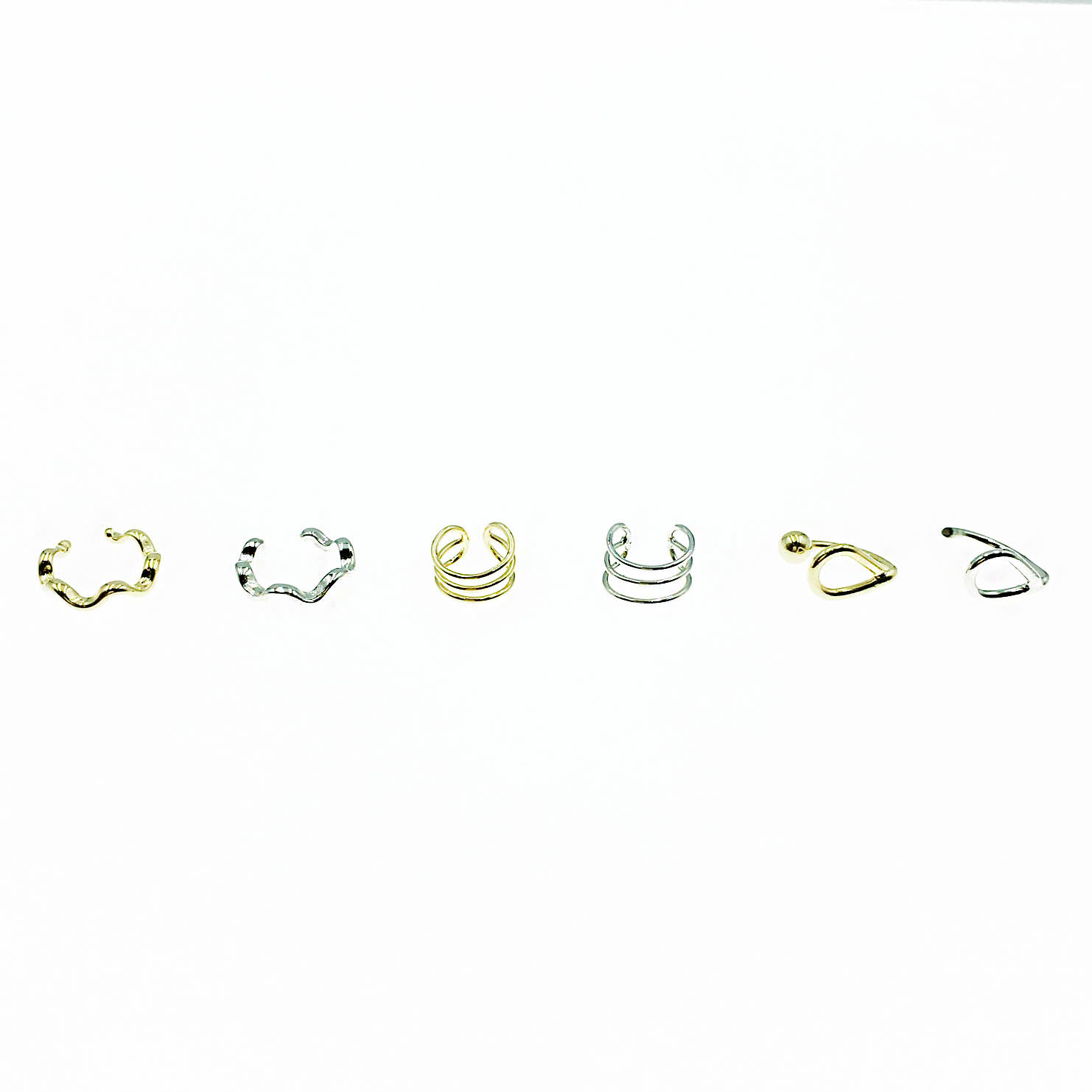 韓國 金屬 造型 水滴 三線 波浪 三款 兩色 耳骨夾