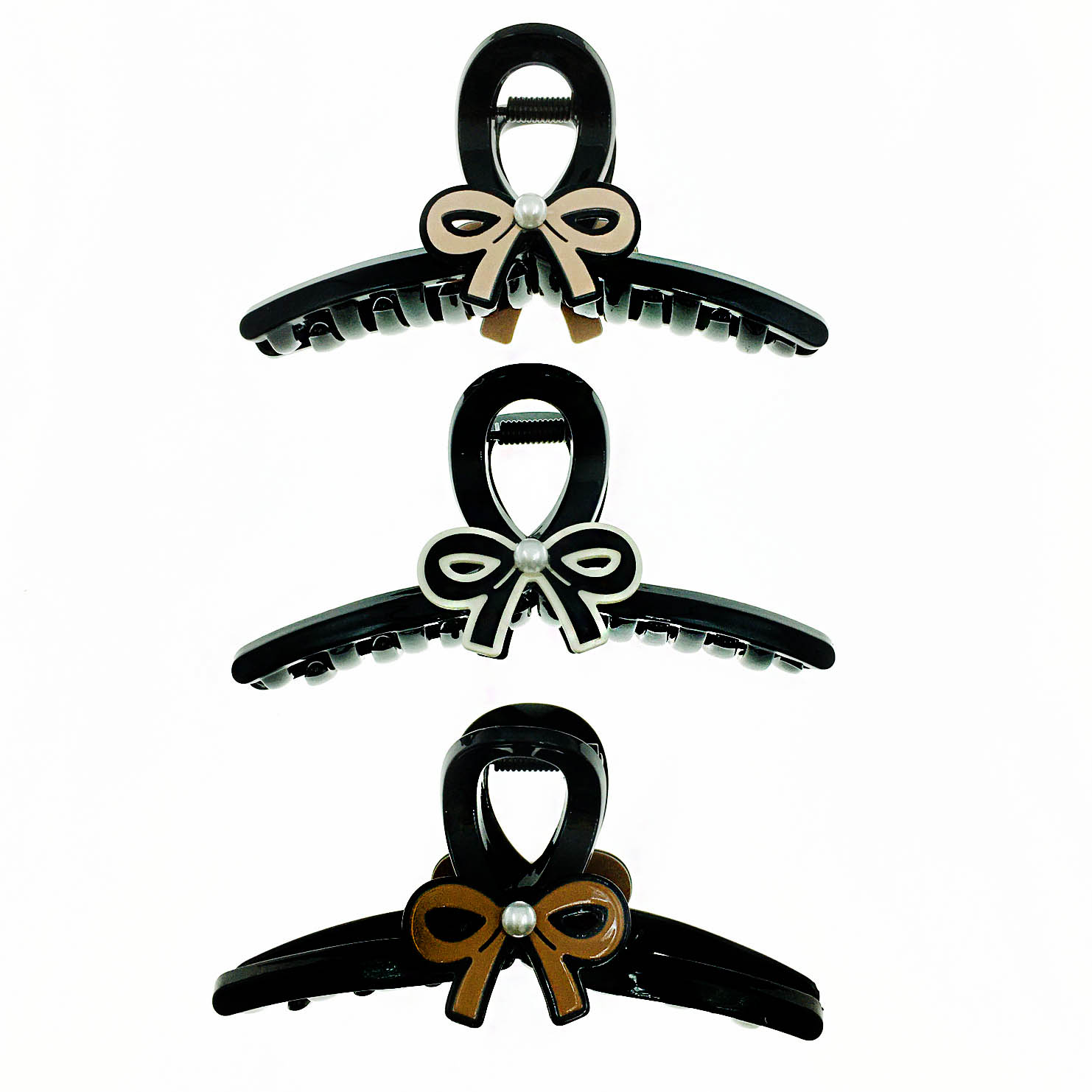 韓國 珍珠 蝴蝶結 三色 鯊魚夾 髮夾 髮飾