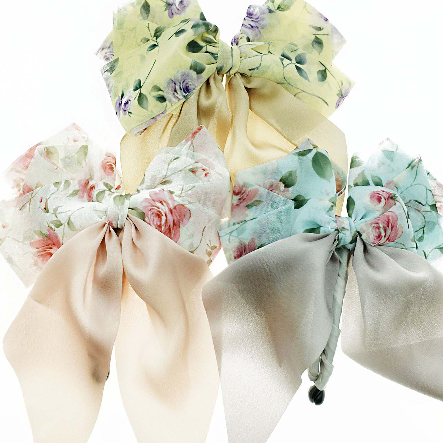 韓國 碎花 蝴蝶結 布質 氣質 三色 相交夾 髮飾