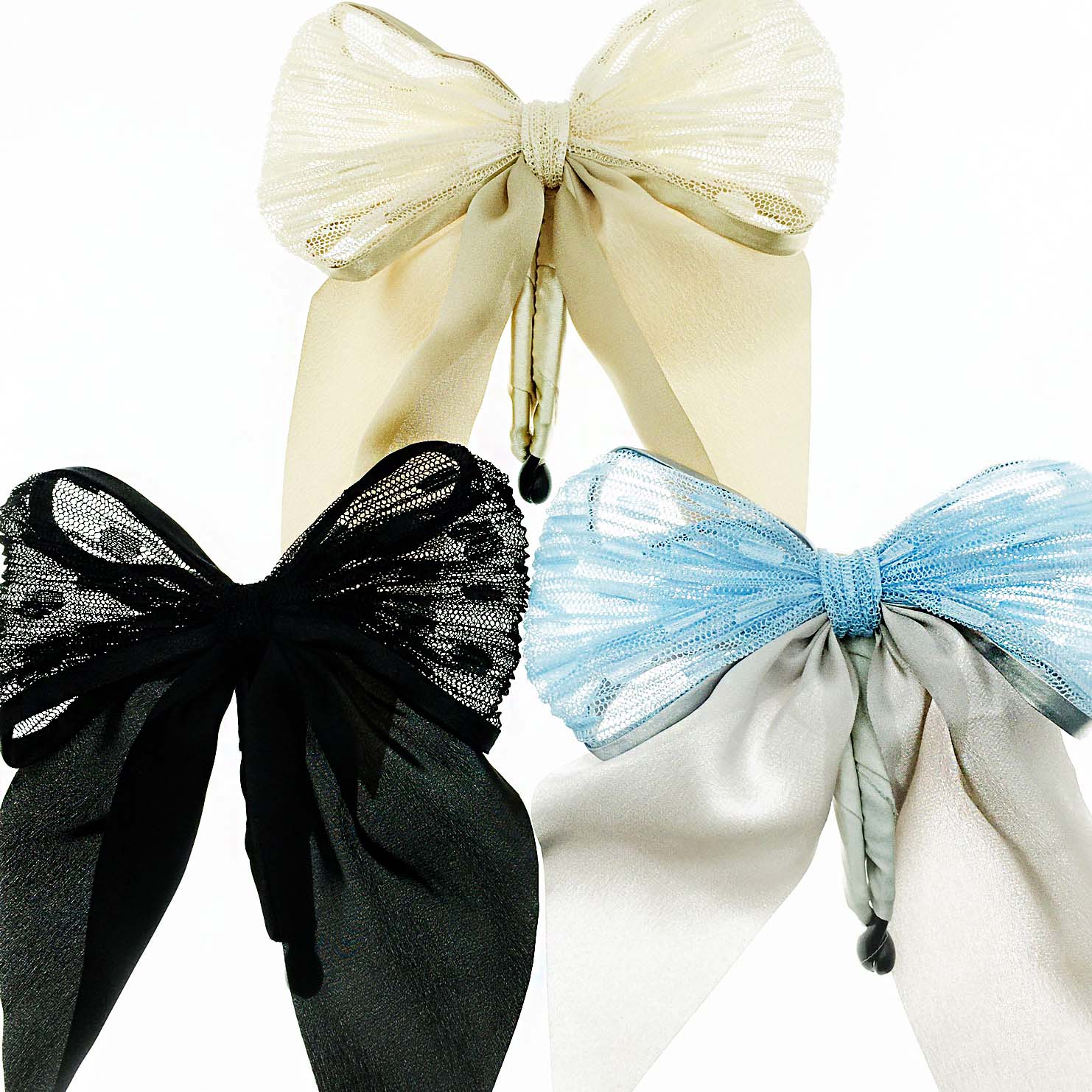 韓國 蕾絲 蝴蝶結 布質 氣質 三色 相交夾 髮飾