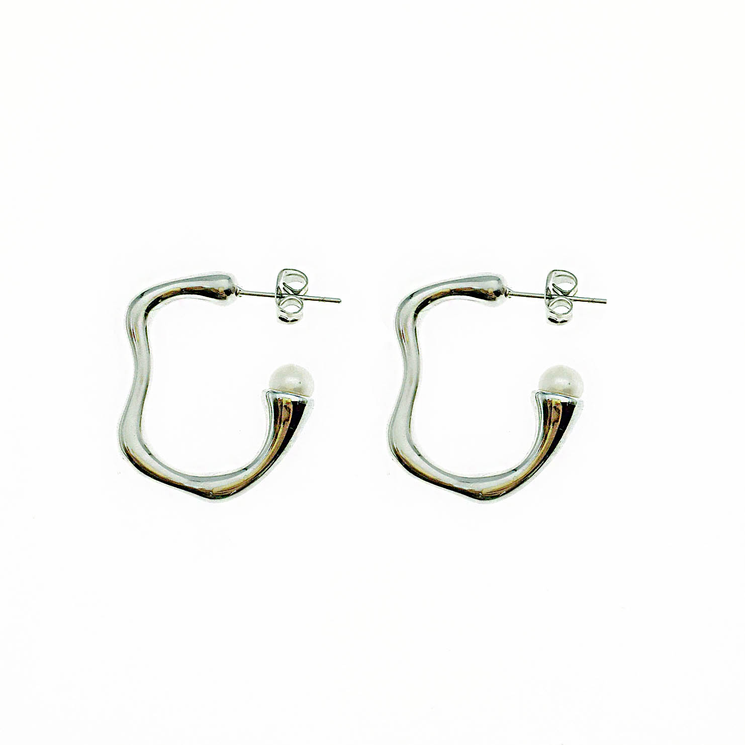 韓國 不銹鋼 珍珠 金屬 不規則 造型 耳針式耳環
